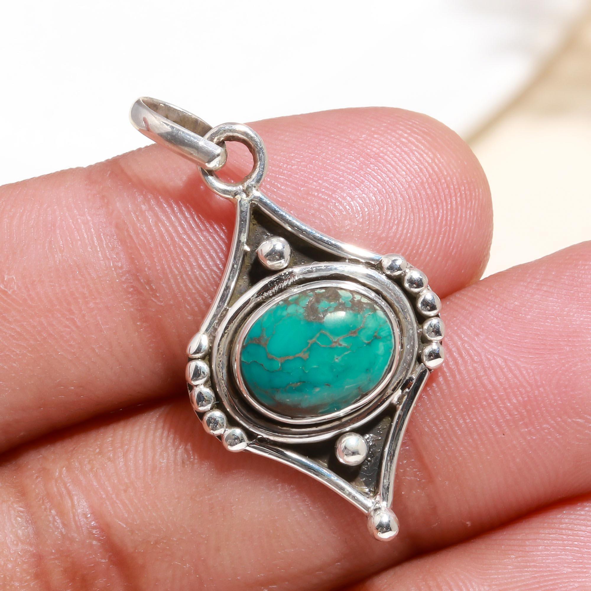925 Sterling Silver Turquoise Handmade Boho Pendant