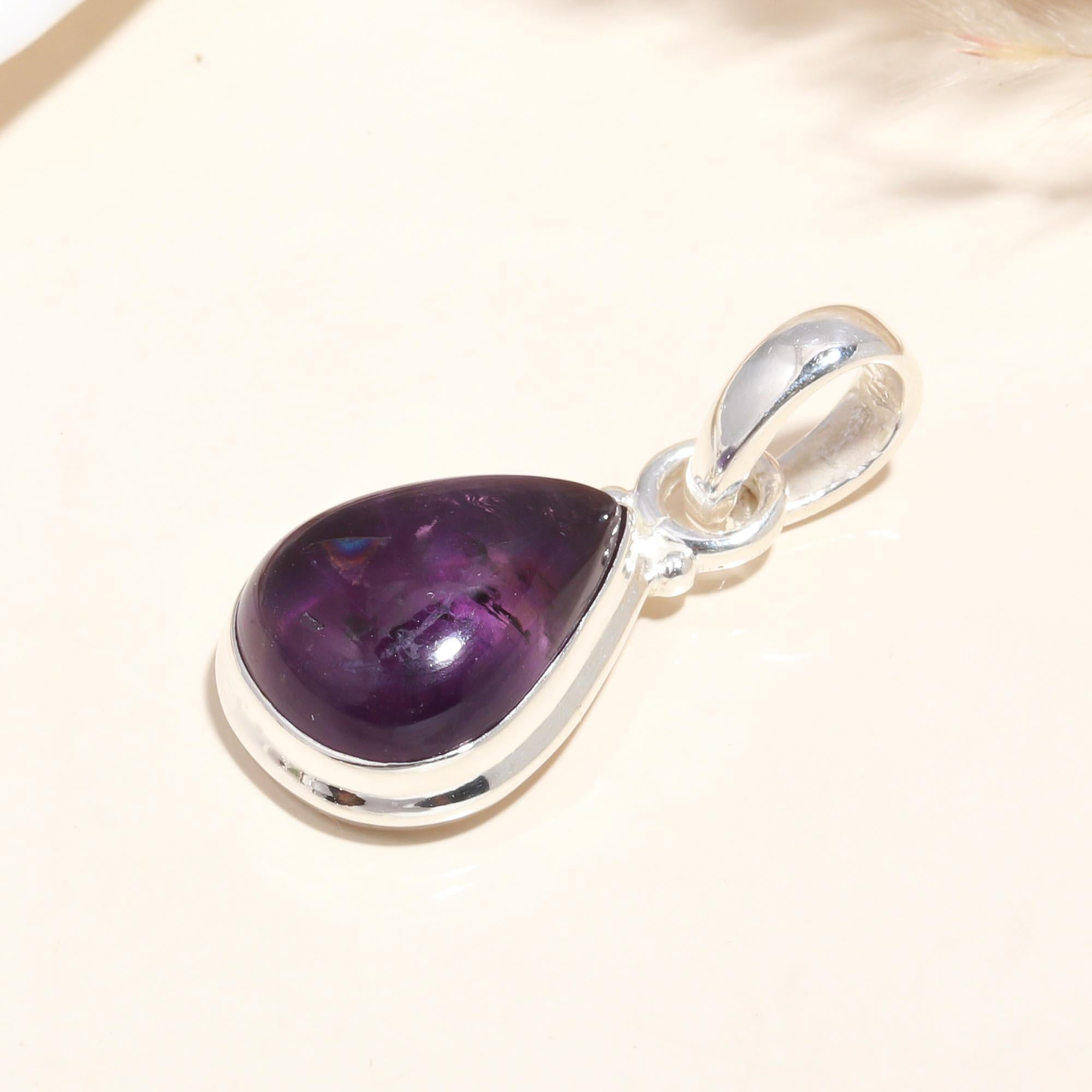 925 Sterling Silver Amethyst Teardrop Pendant