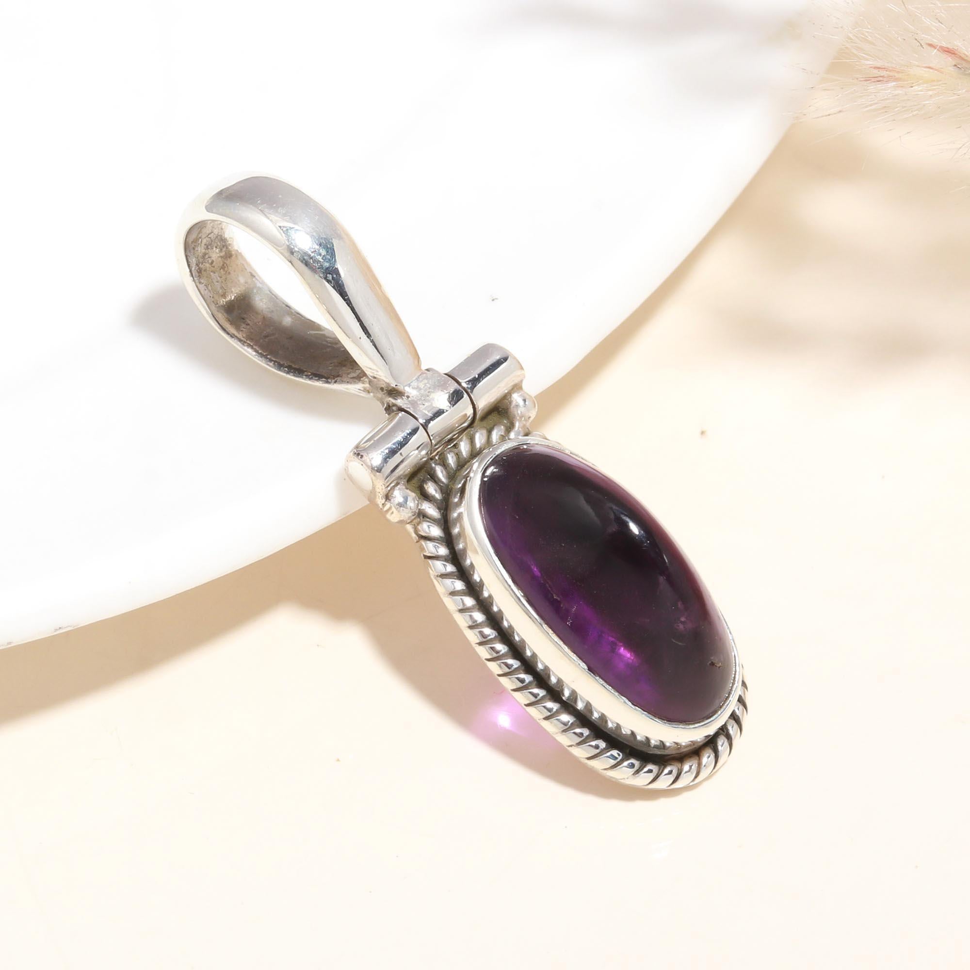 925 Sterling Silver Amethyst Handmade Vintage Pendant