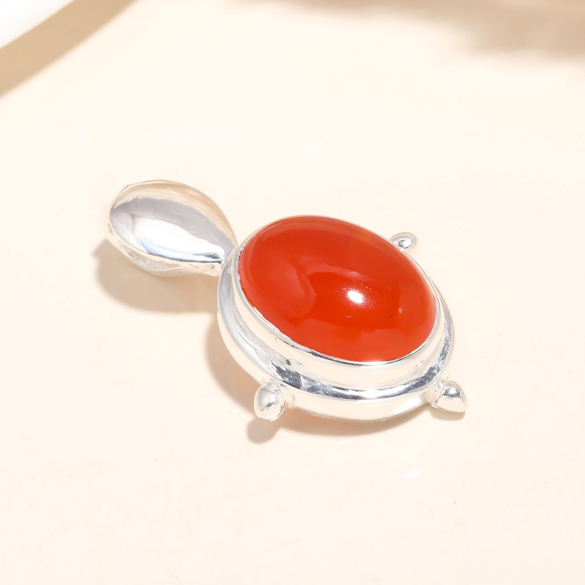 925 Sterling Silver Red Carnelian Handmade Pendant