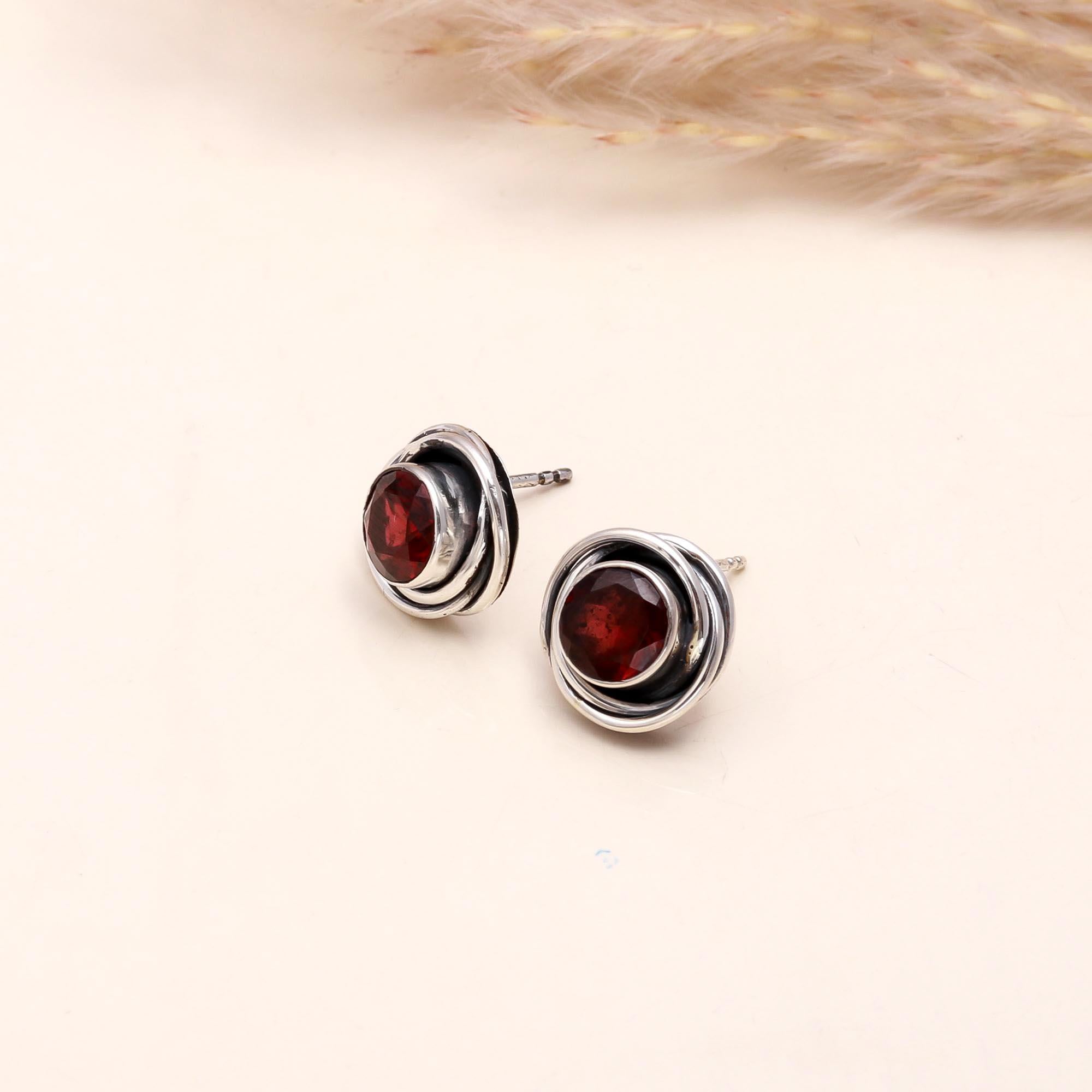 925 Sterling Silver Garnet Stud Earrings