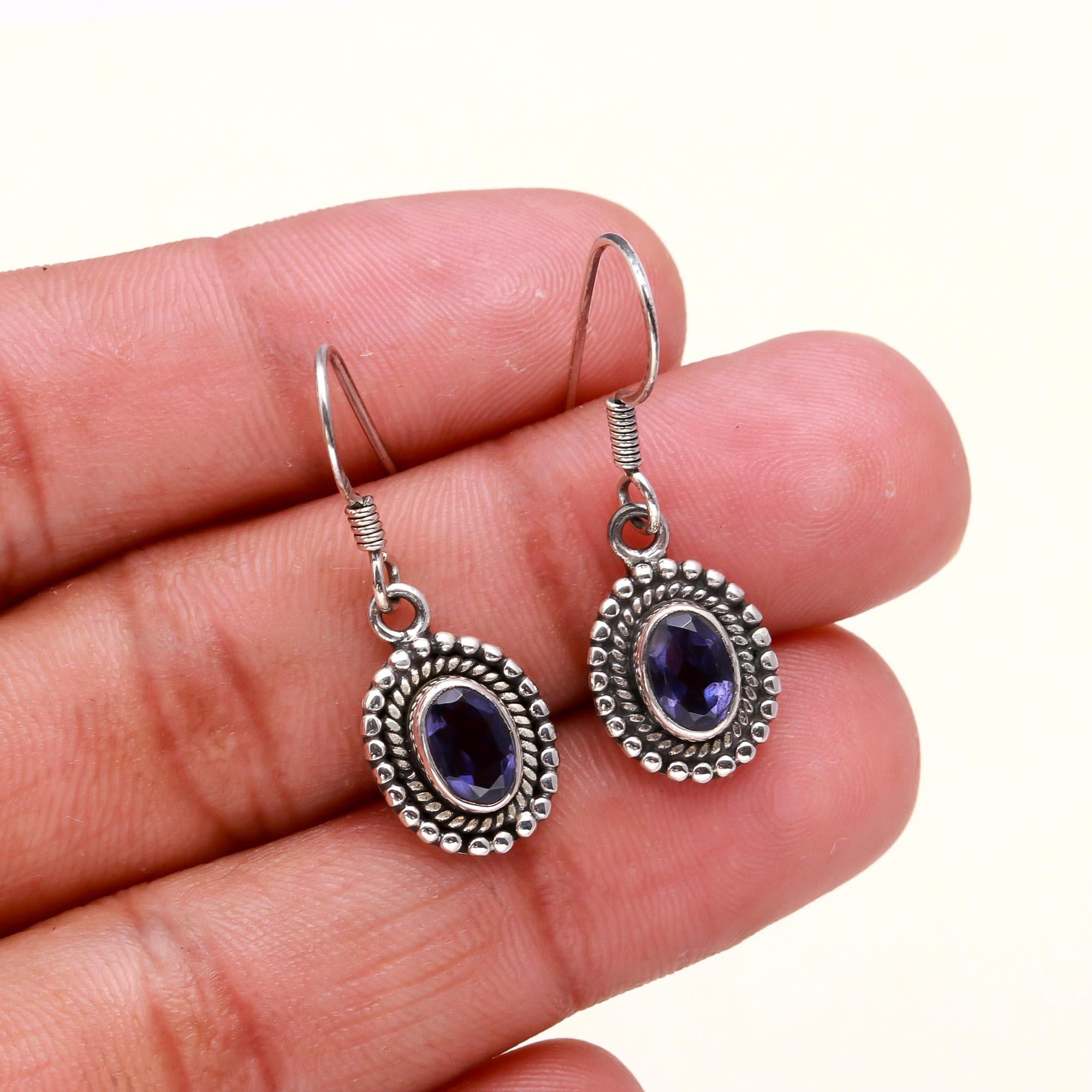 925 Sterling Silver Vintage Iolite Dangle Earrings