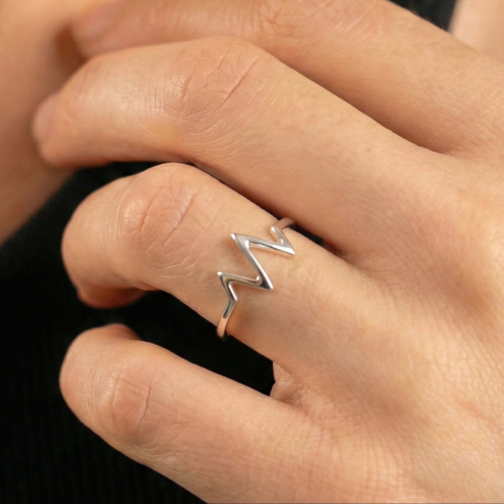 Sterling Silver Minimalist Heartbeat Ring
