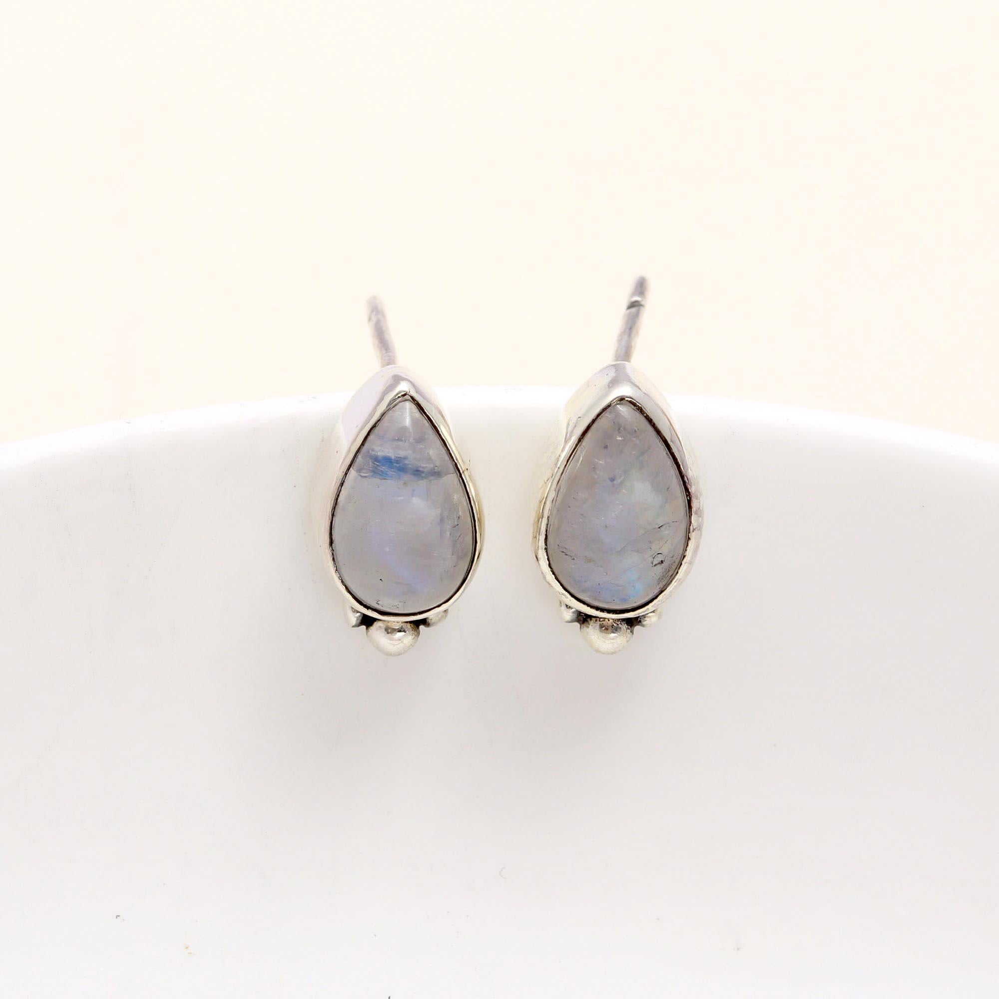 925 Sterling Silver Teardrop Moonstone Stud Earrings