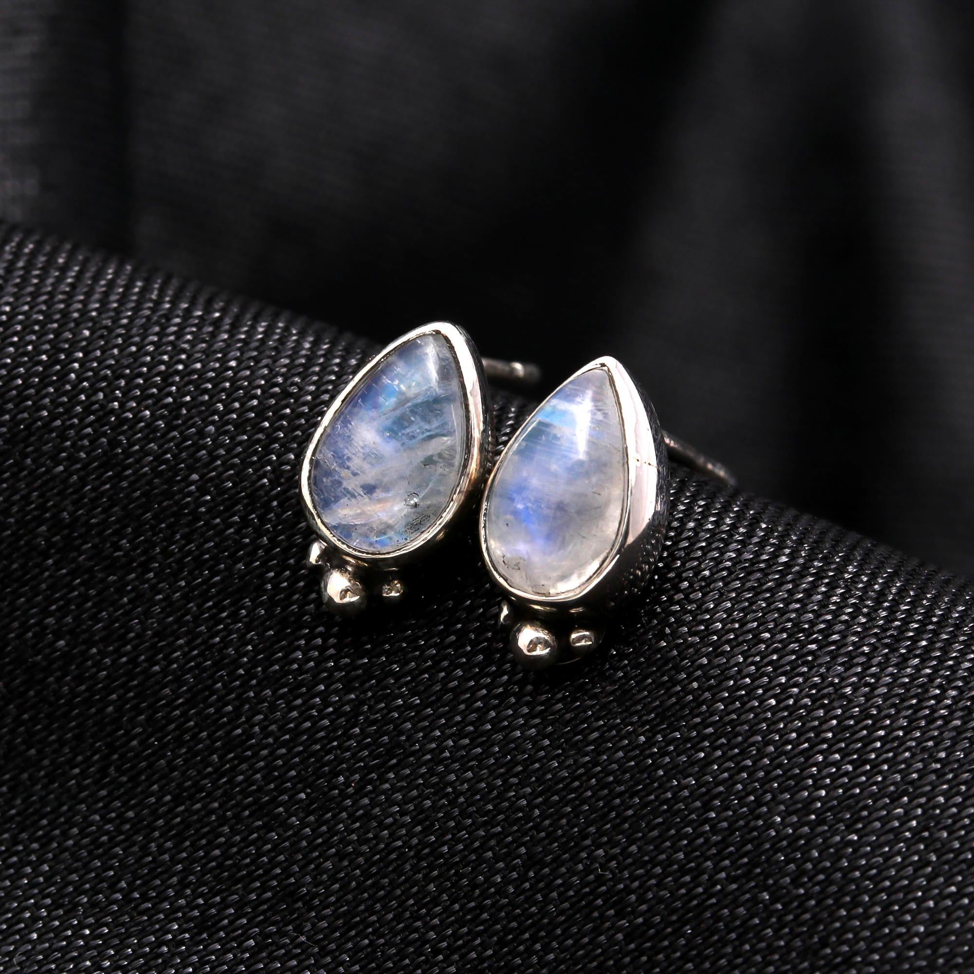 925 Sterling Silver Teardrop Moonstone Stud Earrings