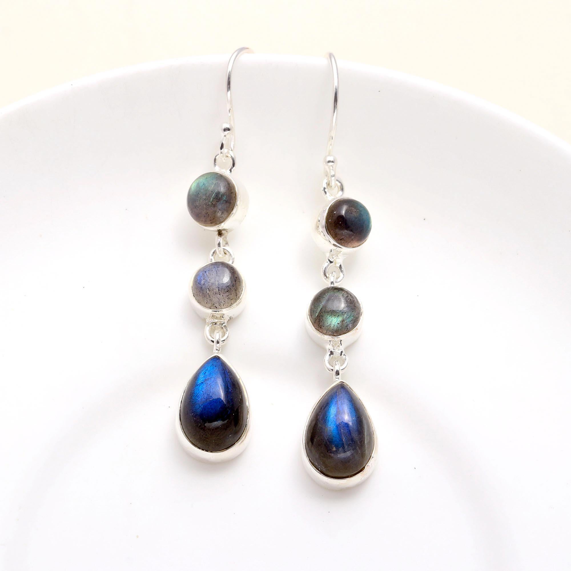 925 Sterling Silver Labradorite Boho Dangle Earrings