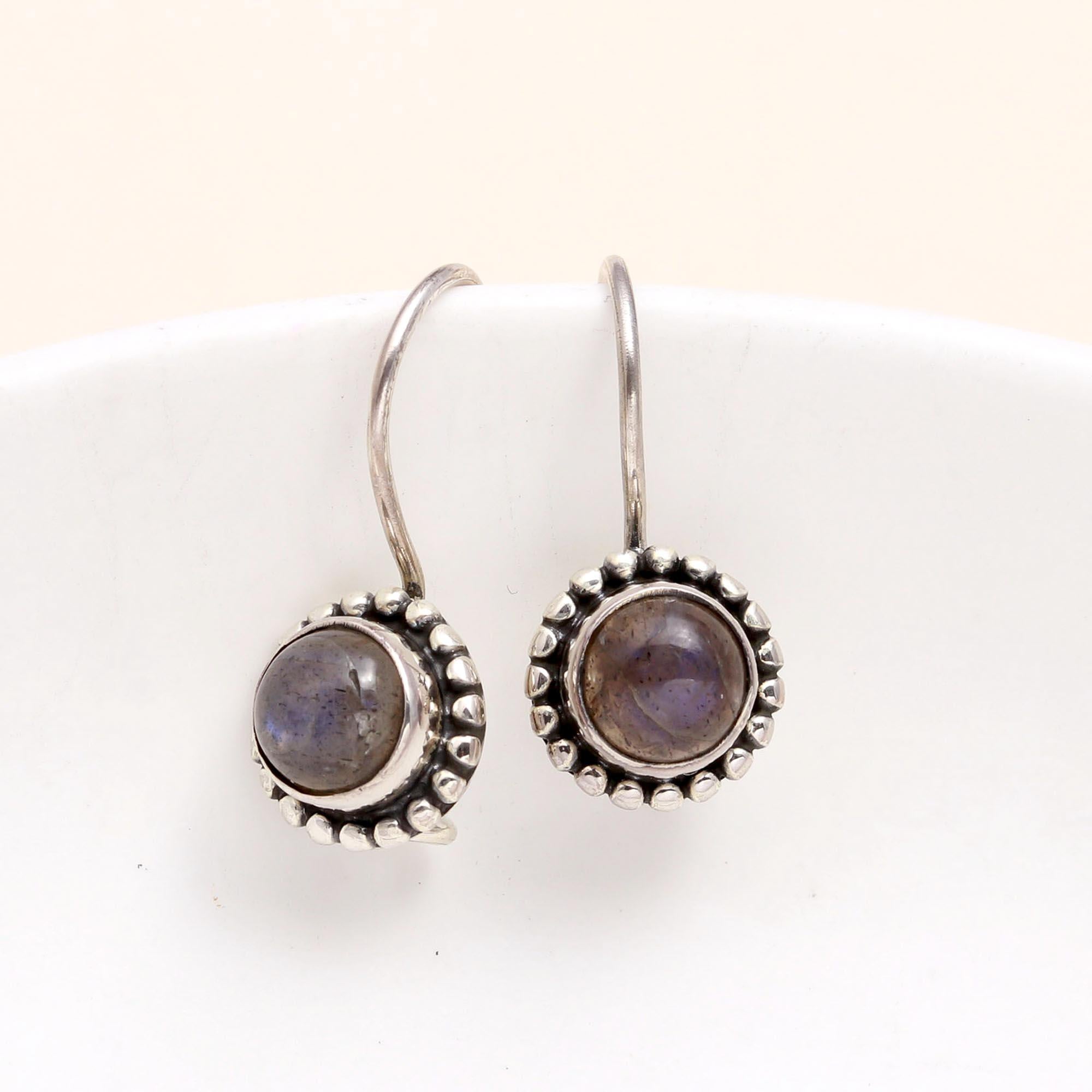 925 Sterling Silver Vintage Boho Handmade Labradorite Dangle Earrings