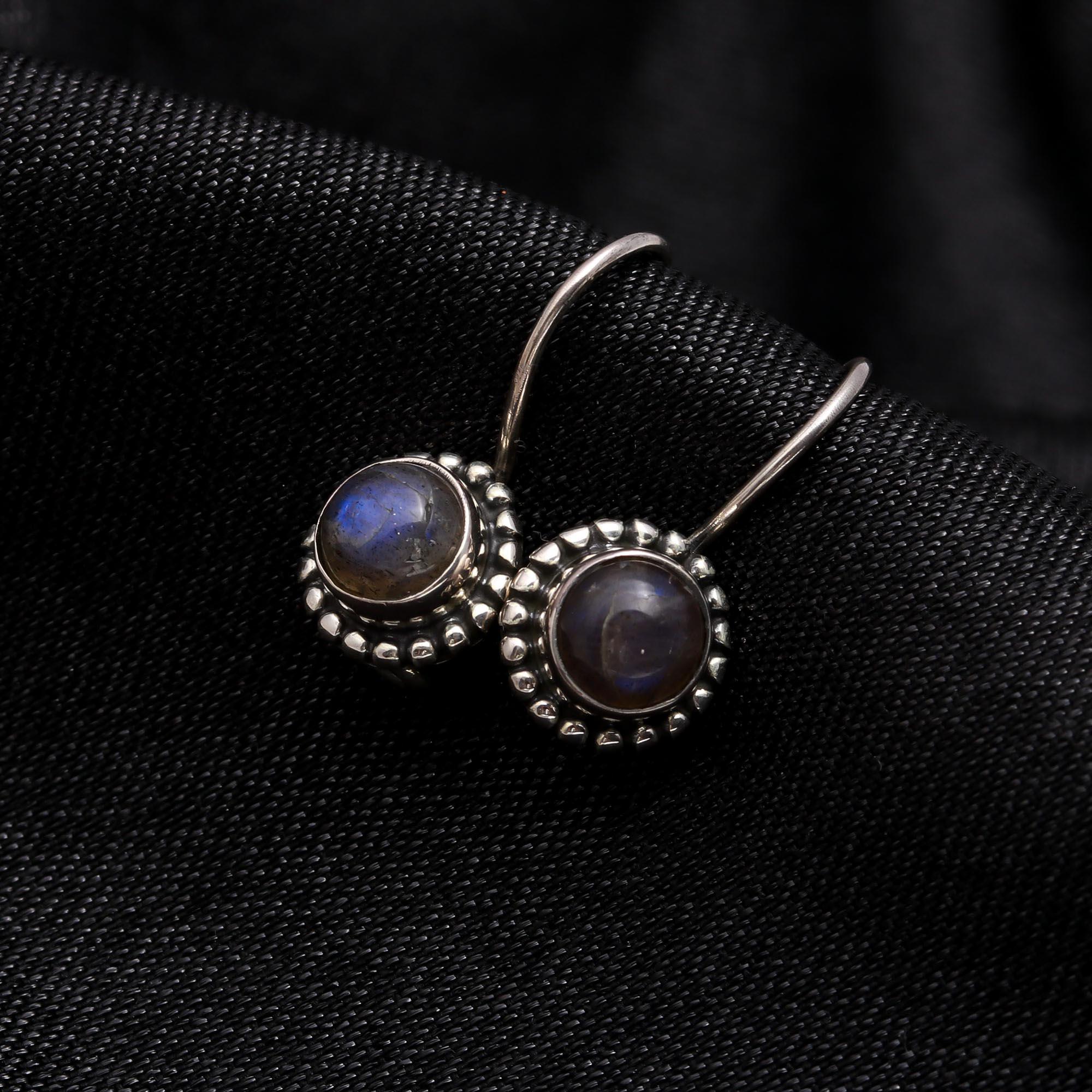 925 Sterling Silver Vintage Boho Handmade Labradorite Dangle Earrings