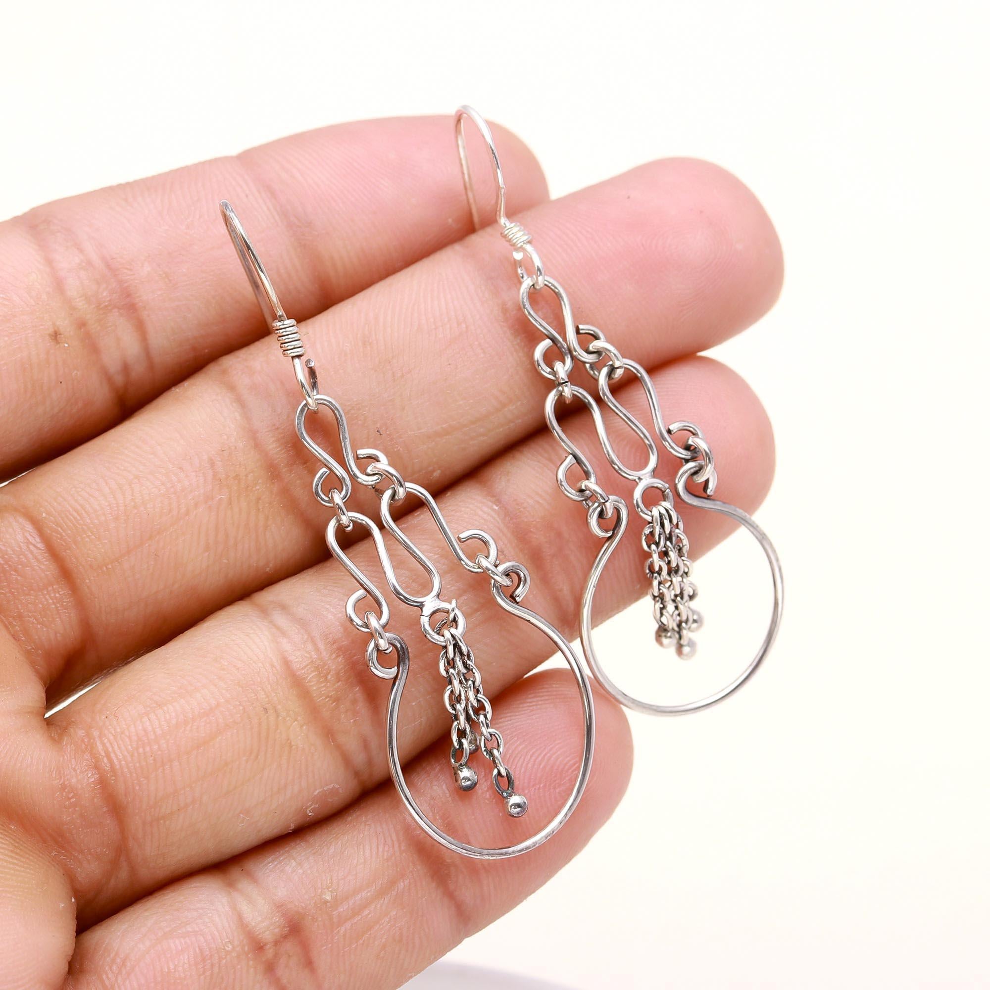 925 Sterling Silver Chainmail Drop Dangle Earrings