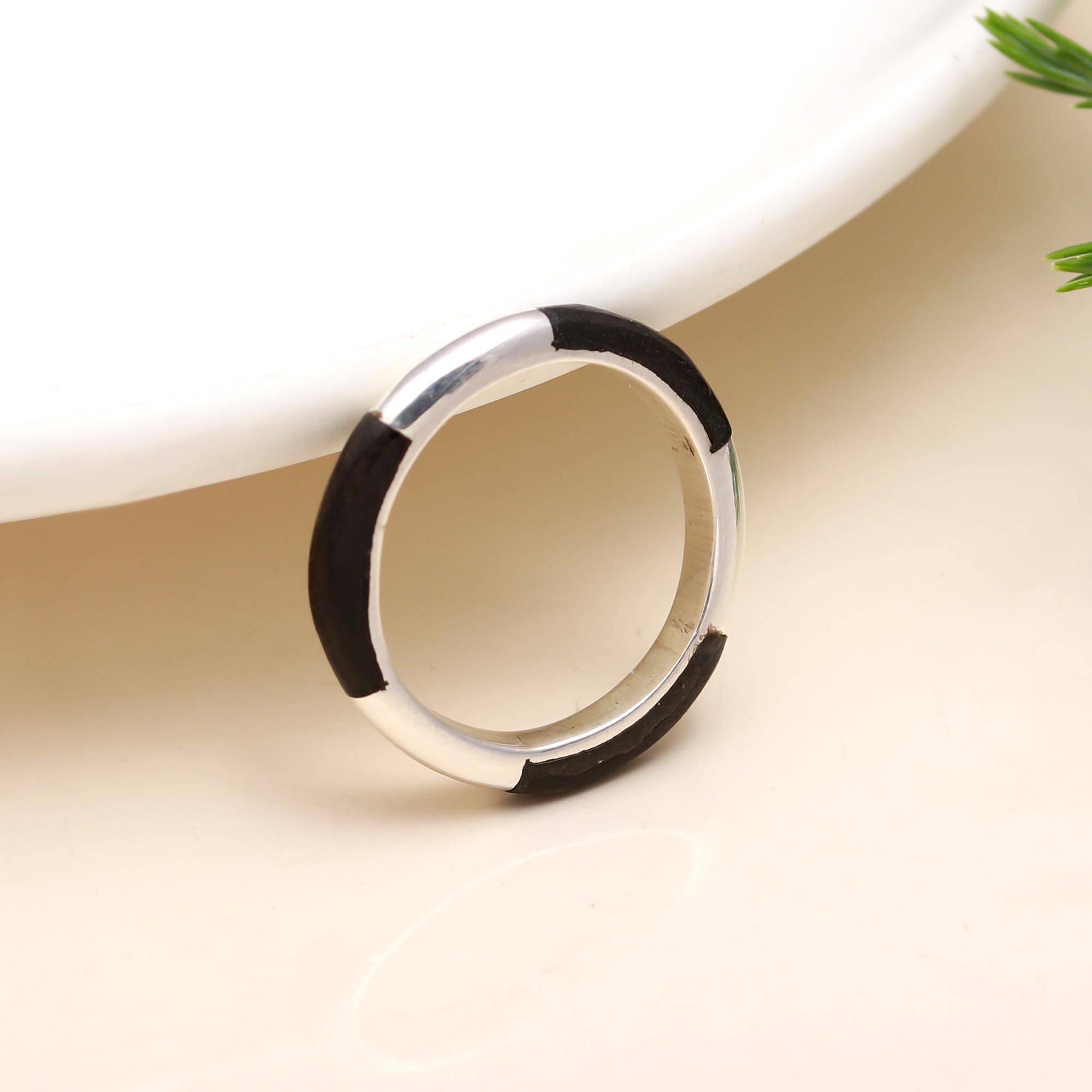 925 Sterling Silver Black Enamel Minimalist Ring