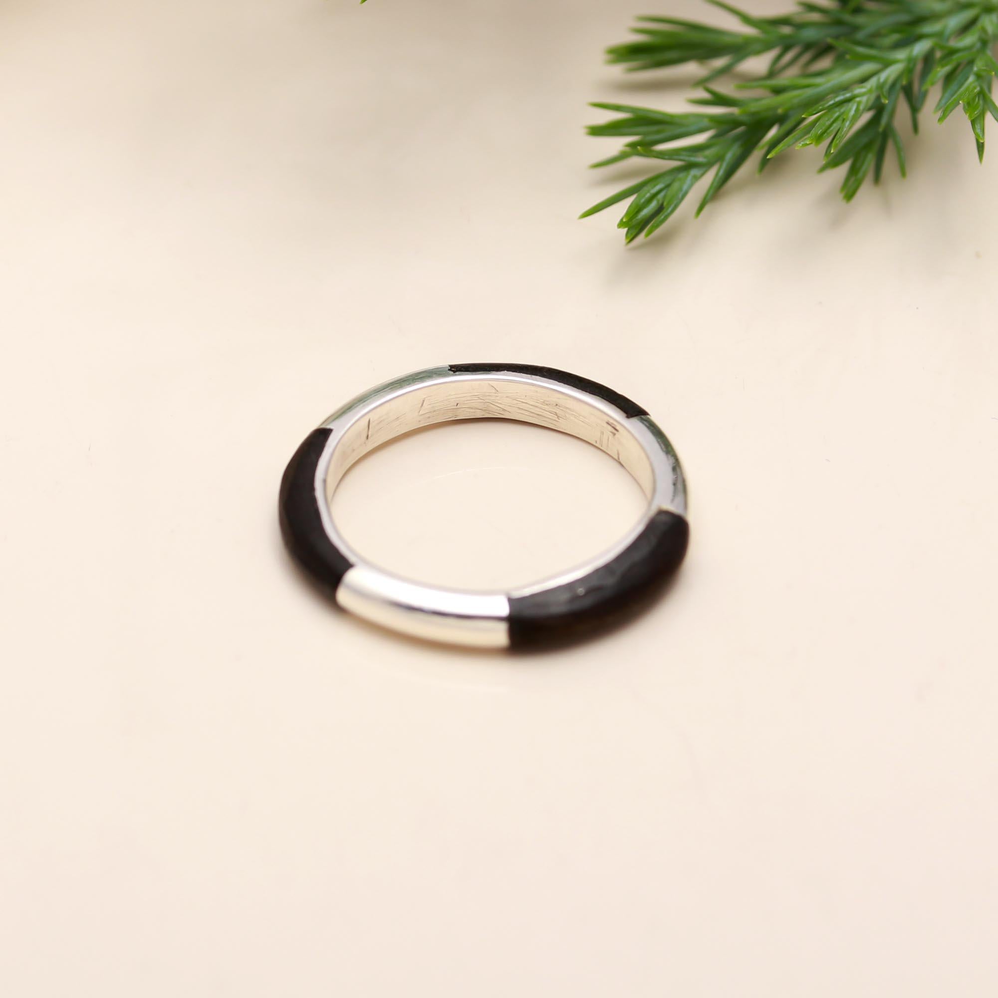 925 Sterling Silver Black Enamel Minimalist Ring