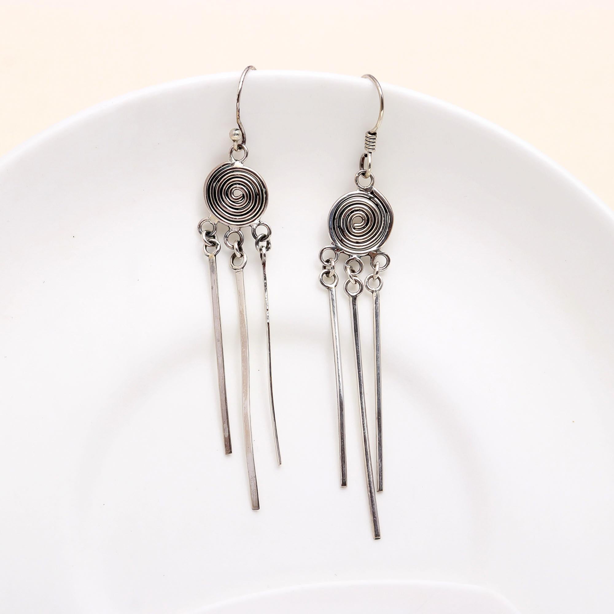 925 Sterling Silver Spiral Dangle Earrings