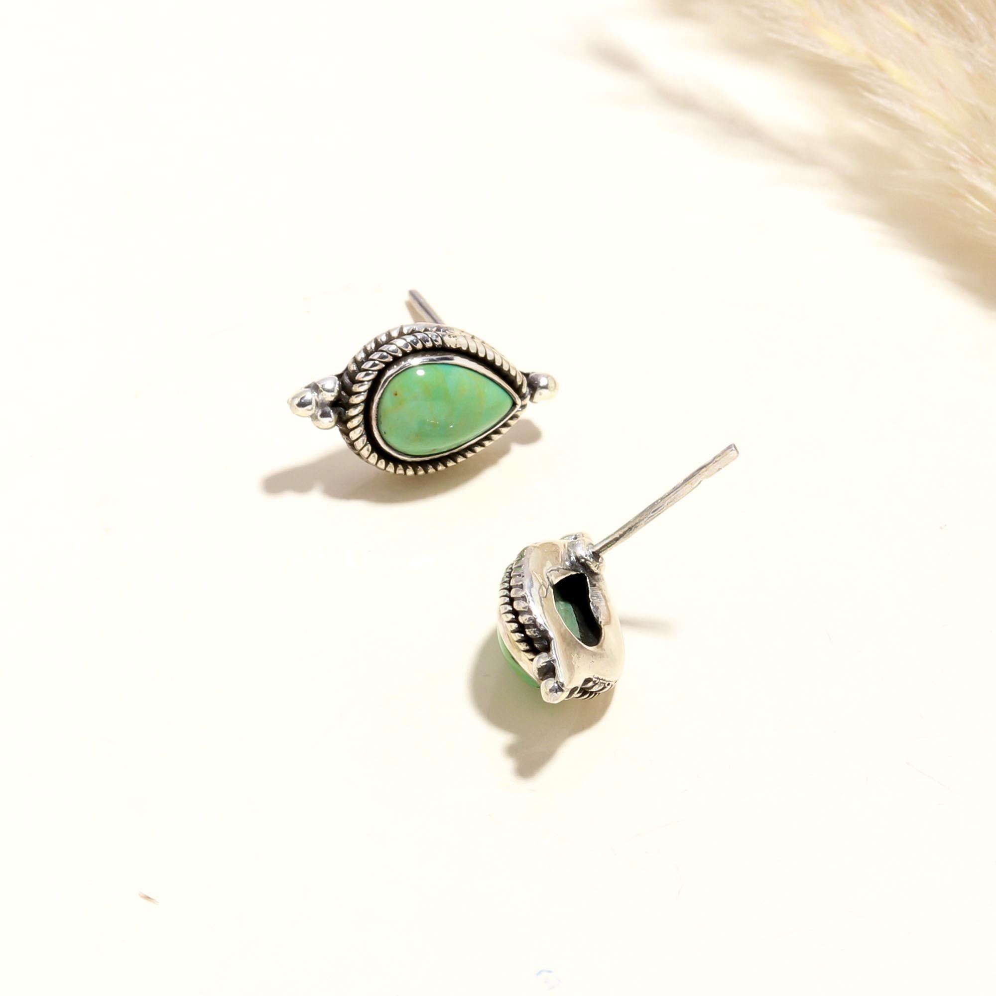 925 Sterling Silver Teardrop Turquoise Stud Earrings