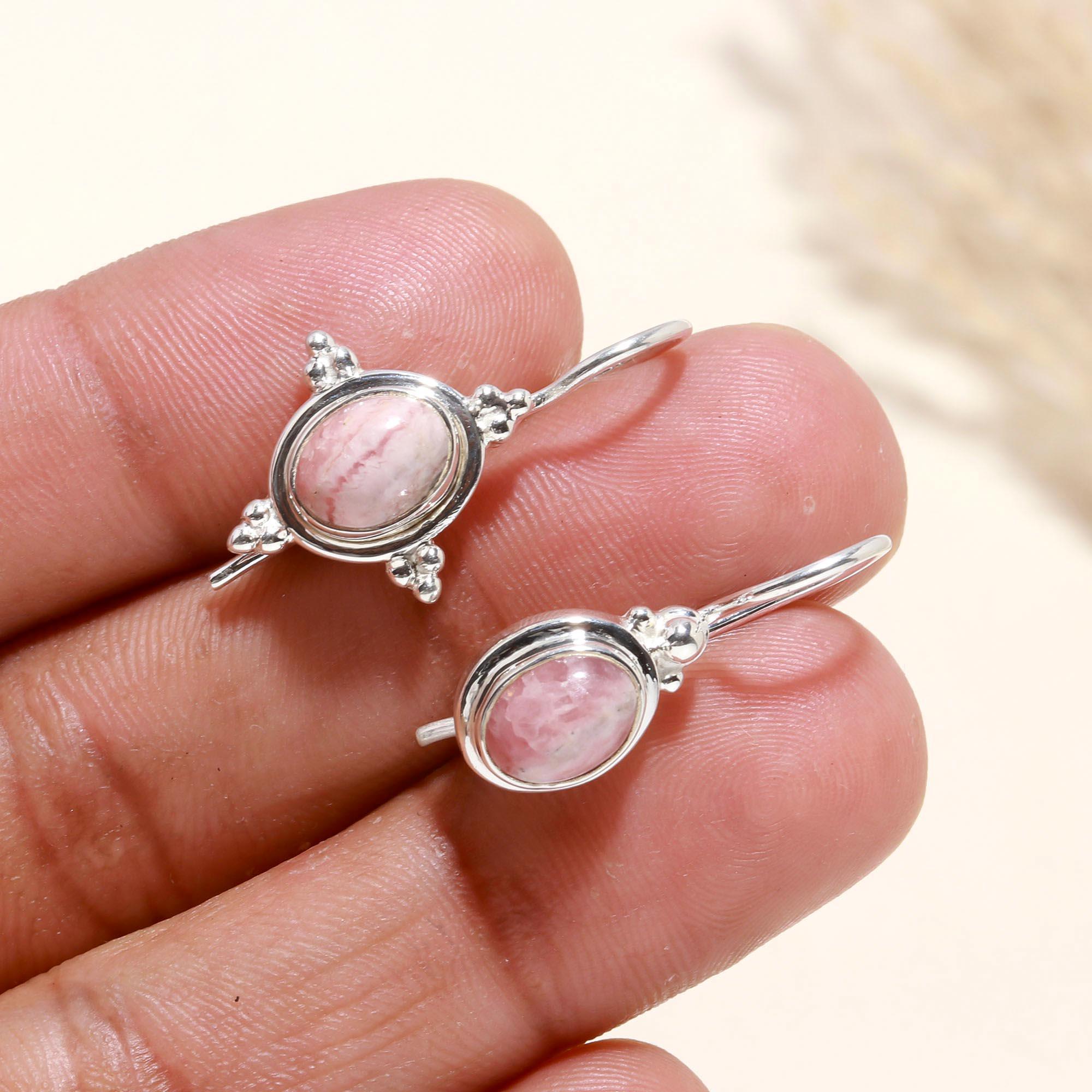 925 Sterling Silver Rhodochrosite Hook Earrings