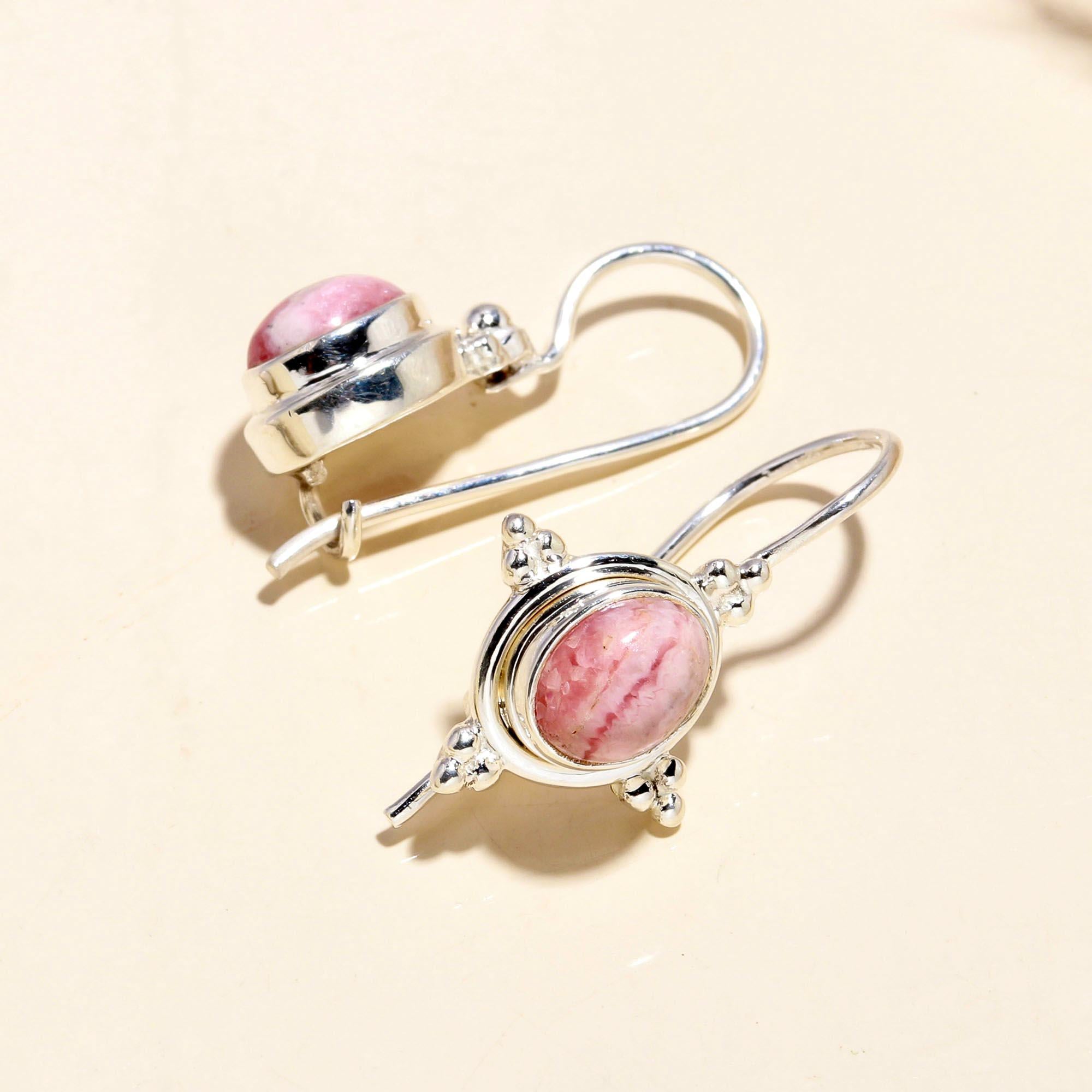 925 Sterling Silver Rhodochrosite Hook Earrings