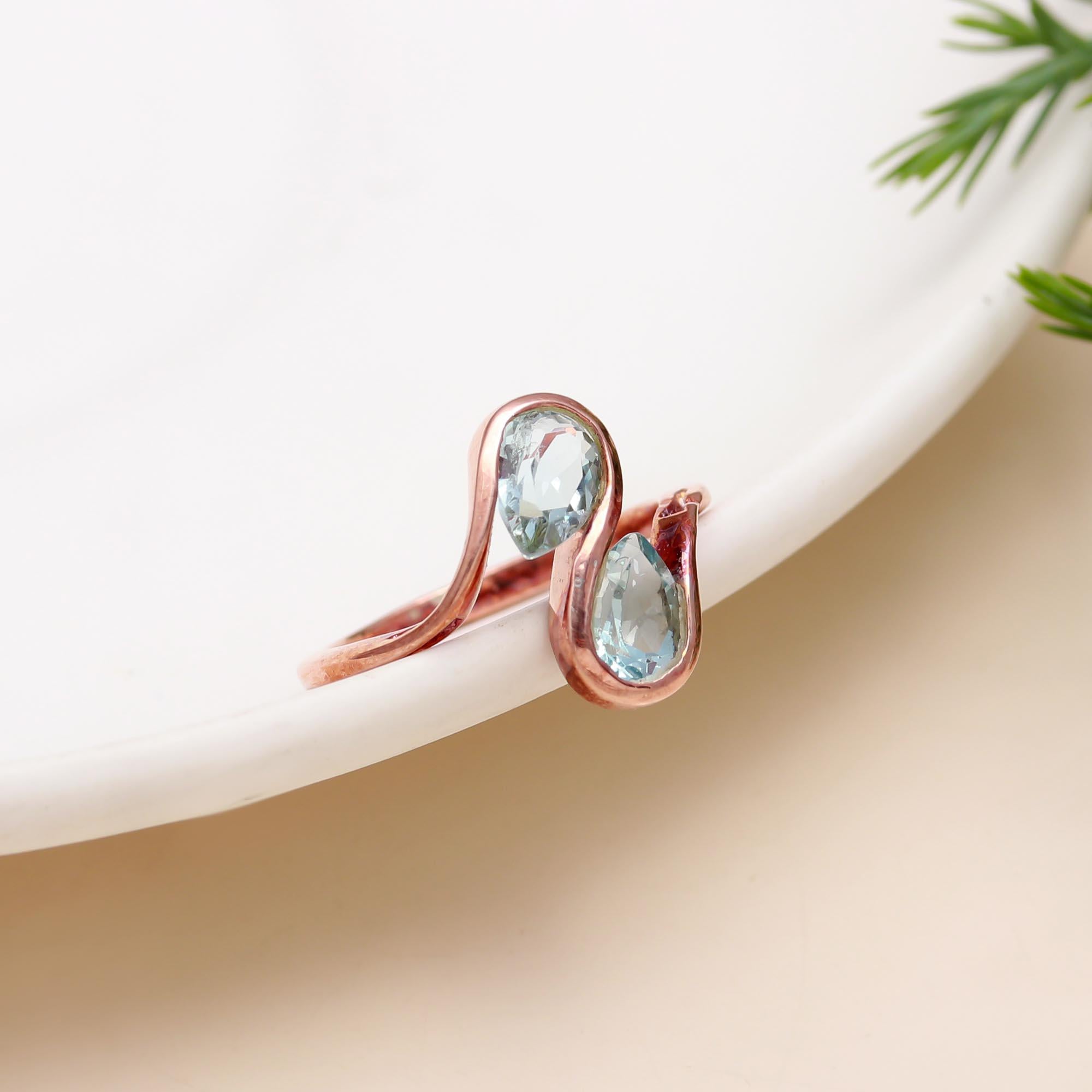 925 Silver Twin Blue Topaz Ring