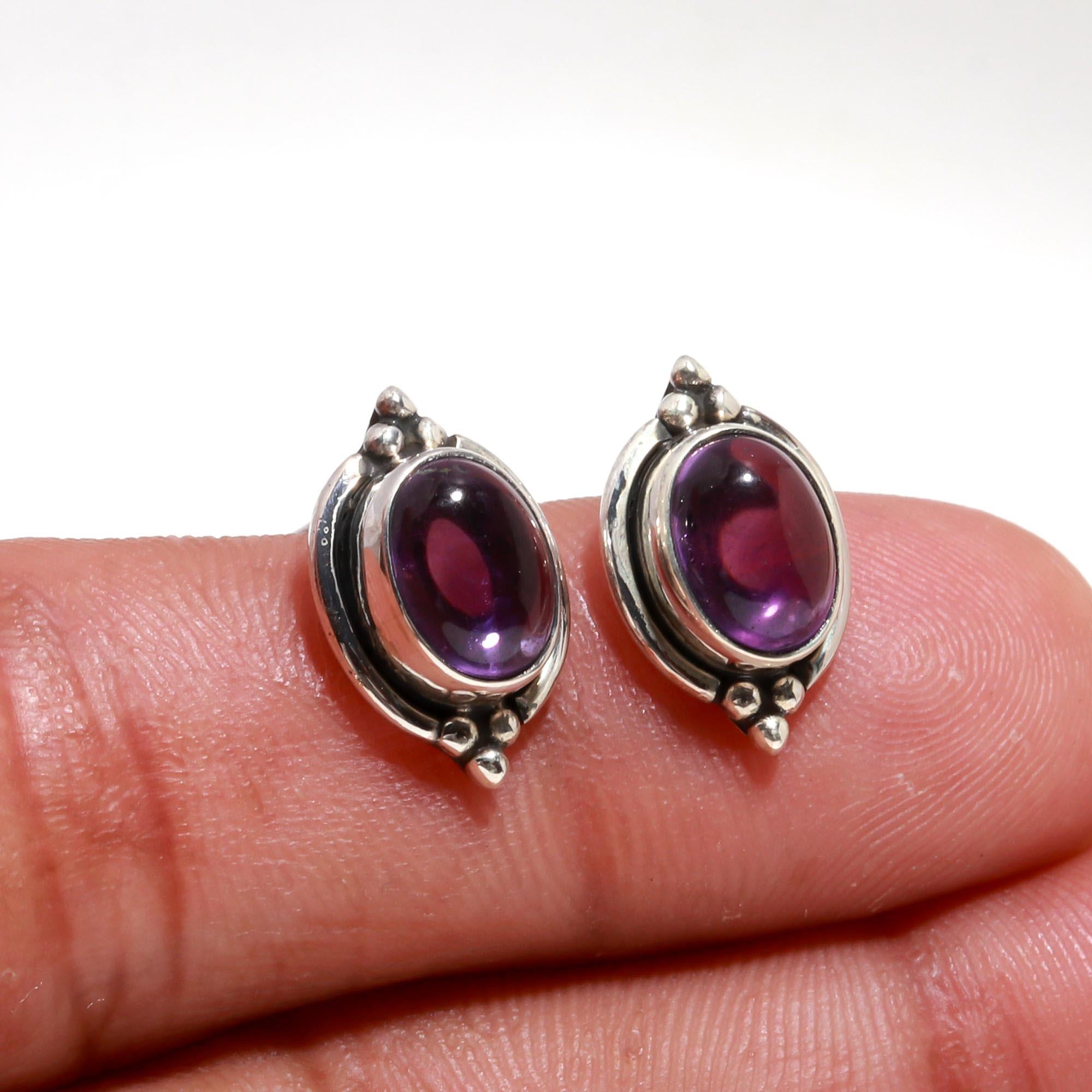 925 Sterling Silver Amethyst Stud Earrings