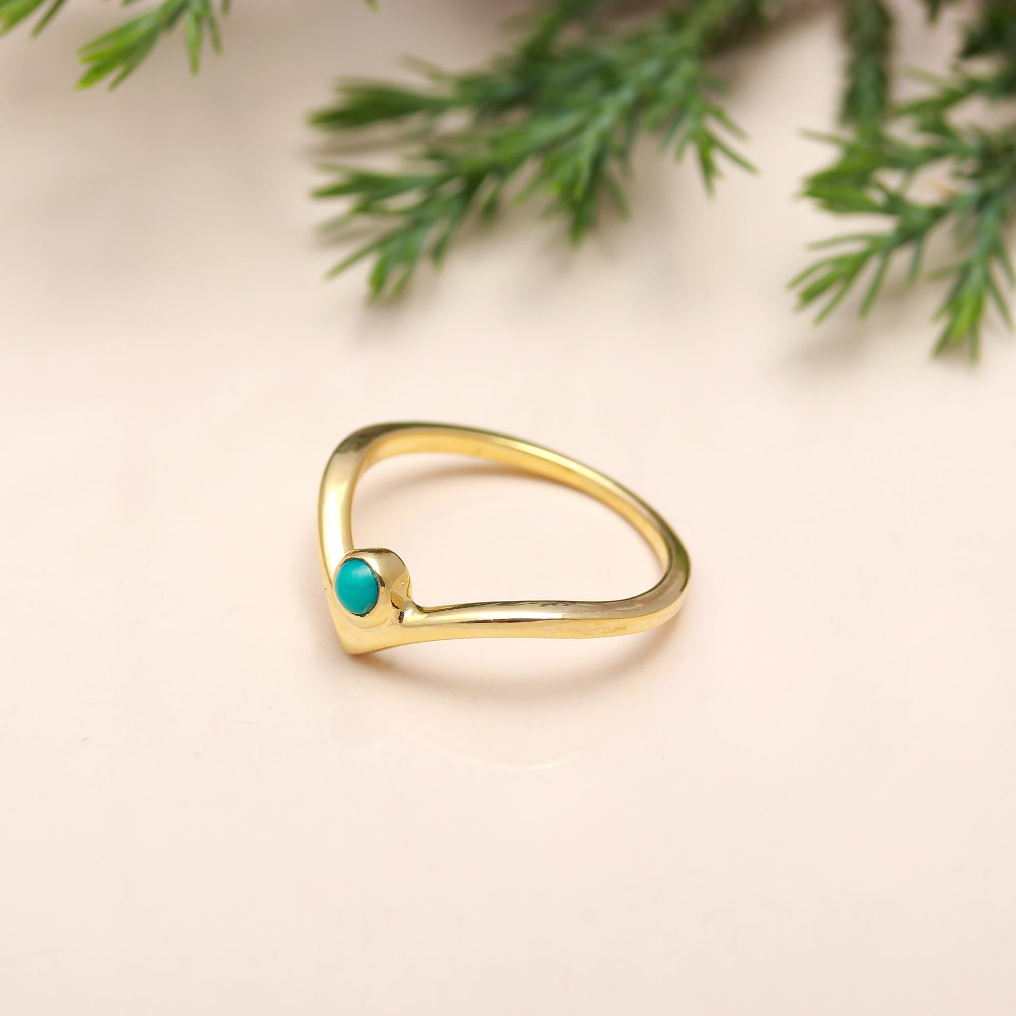 925 Silver Turquoise  V-Shaped Ring