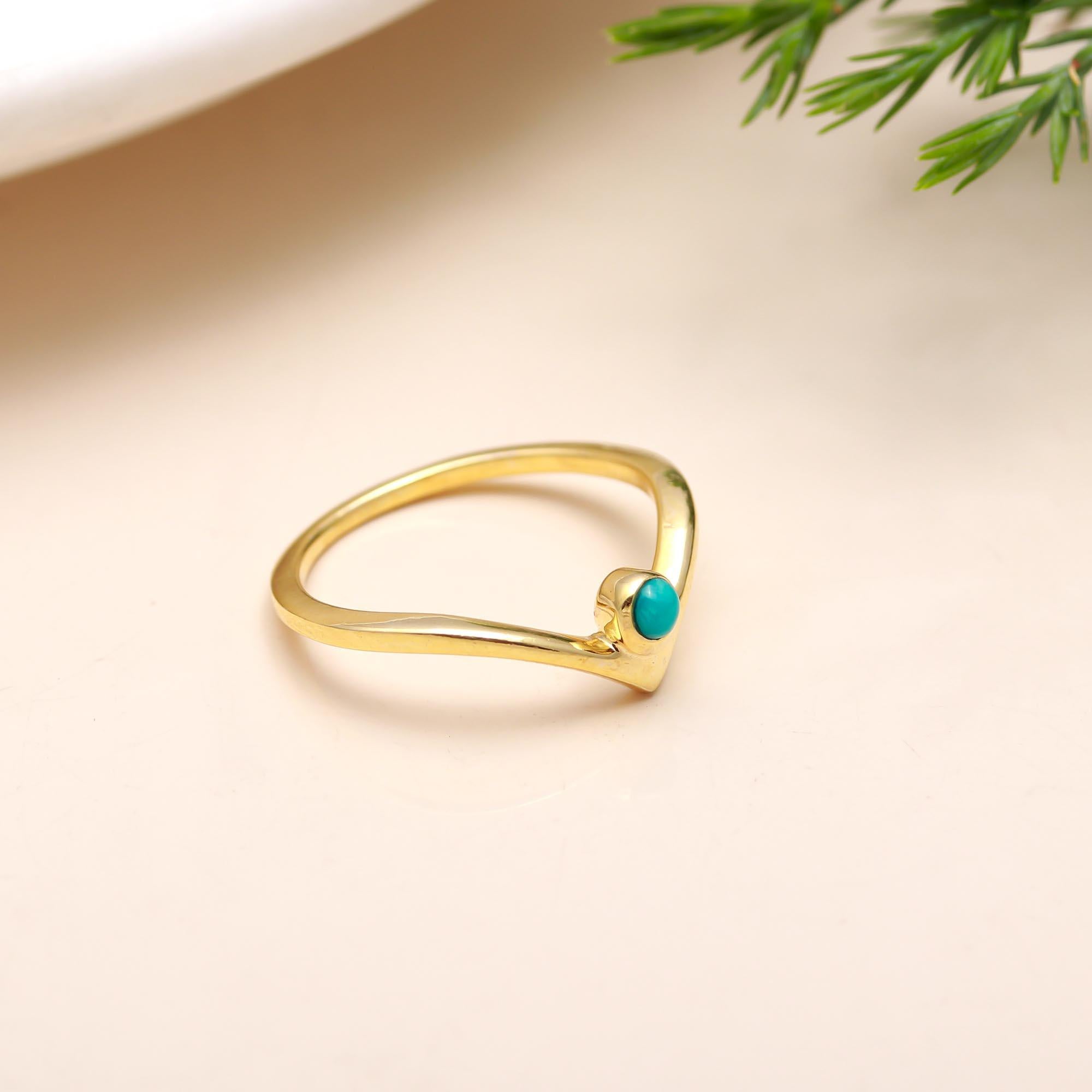925 Silver Turquoise  V-Shaped Ring