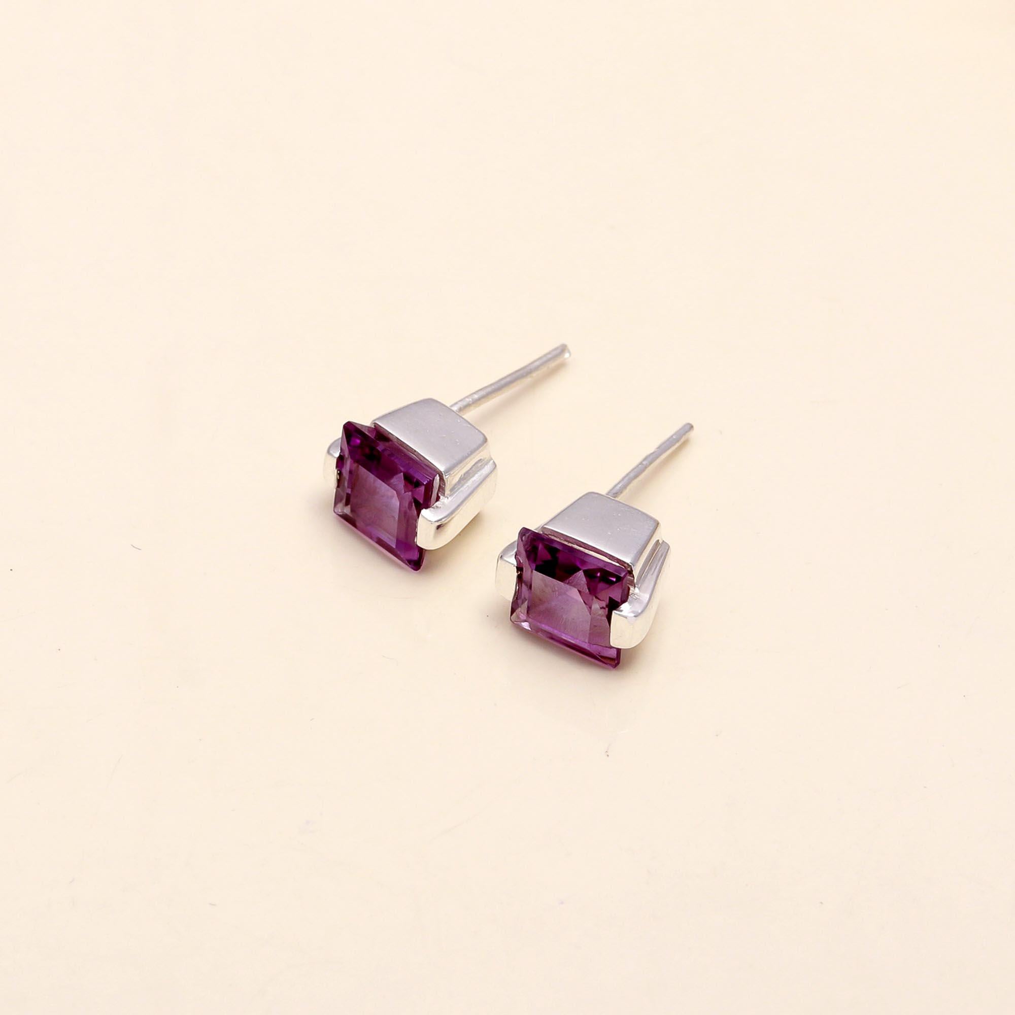 925 Sterling Silver Amethyst Stud Earrings