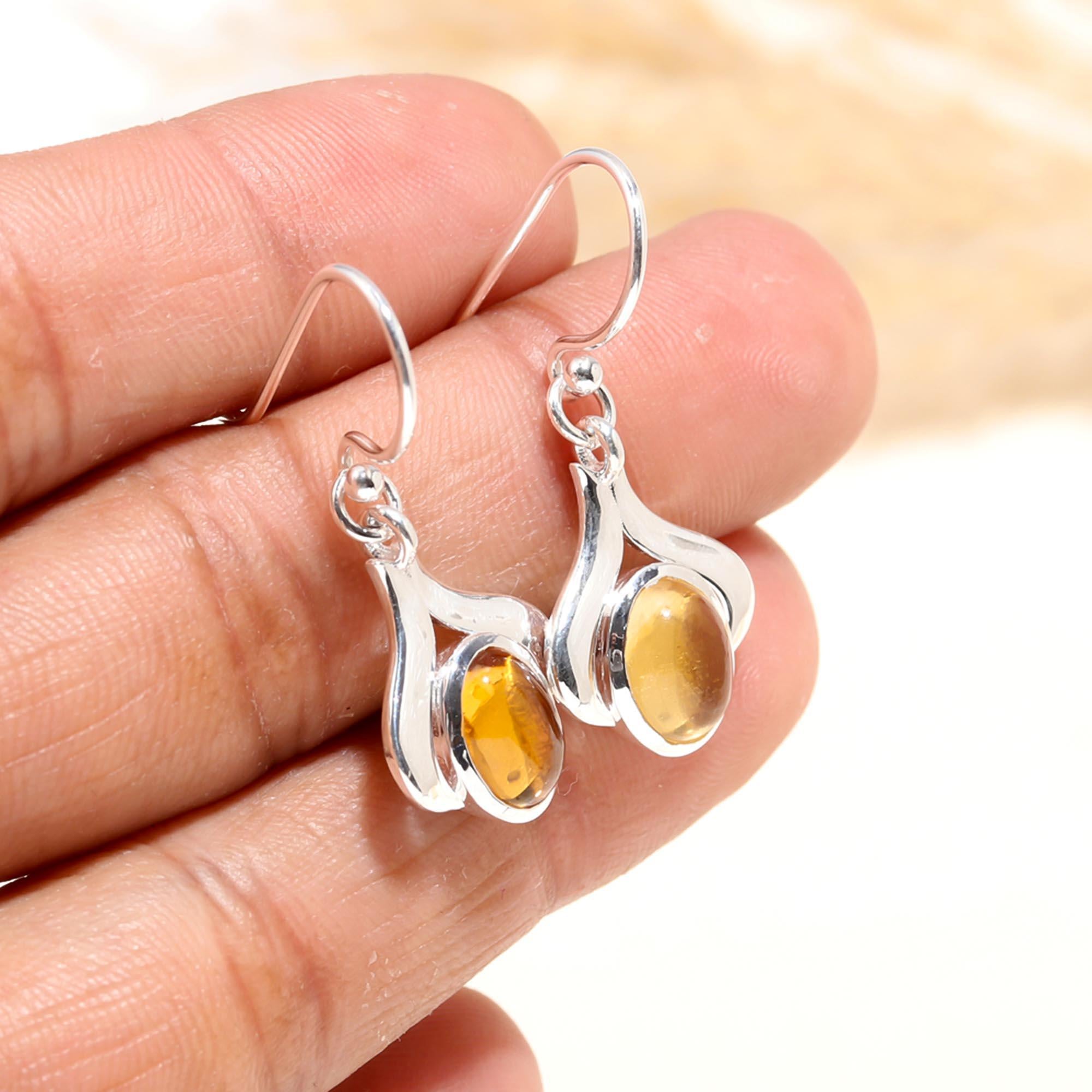 925 Sterling Silver Citrine Handmade Dangle Earrings