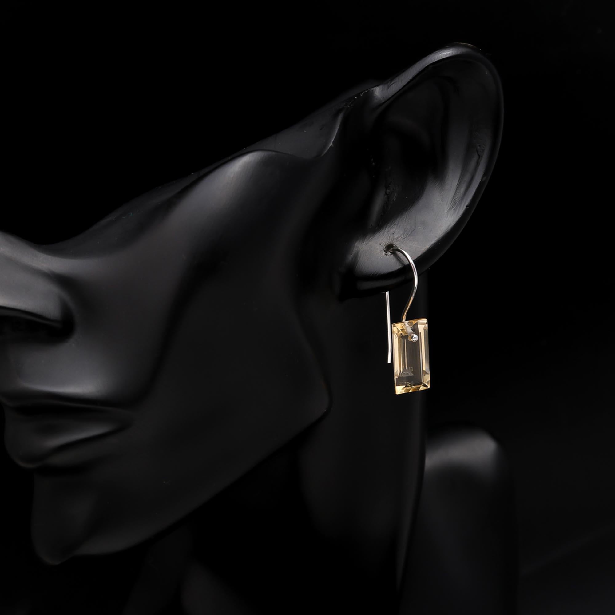 925 Sterling Silver Baguette Citrine Dangle Earrings