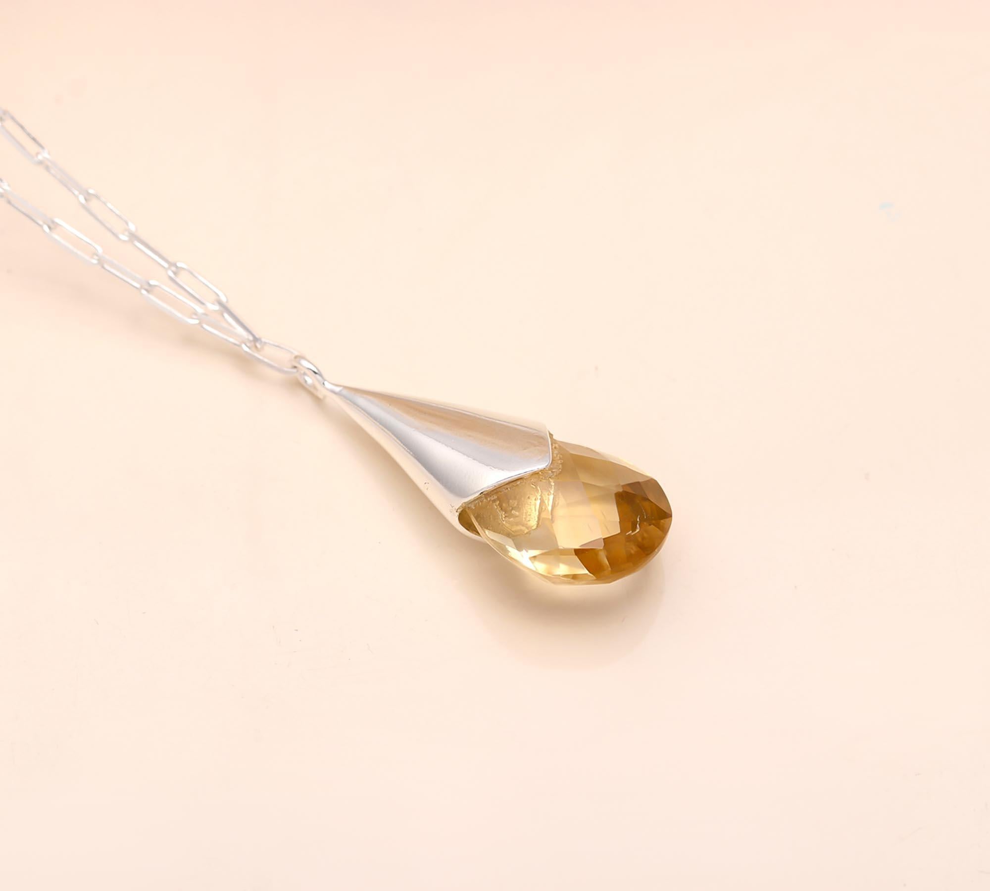 925 Sterling Silver Citrine Teardrop Pendant Necklace
