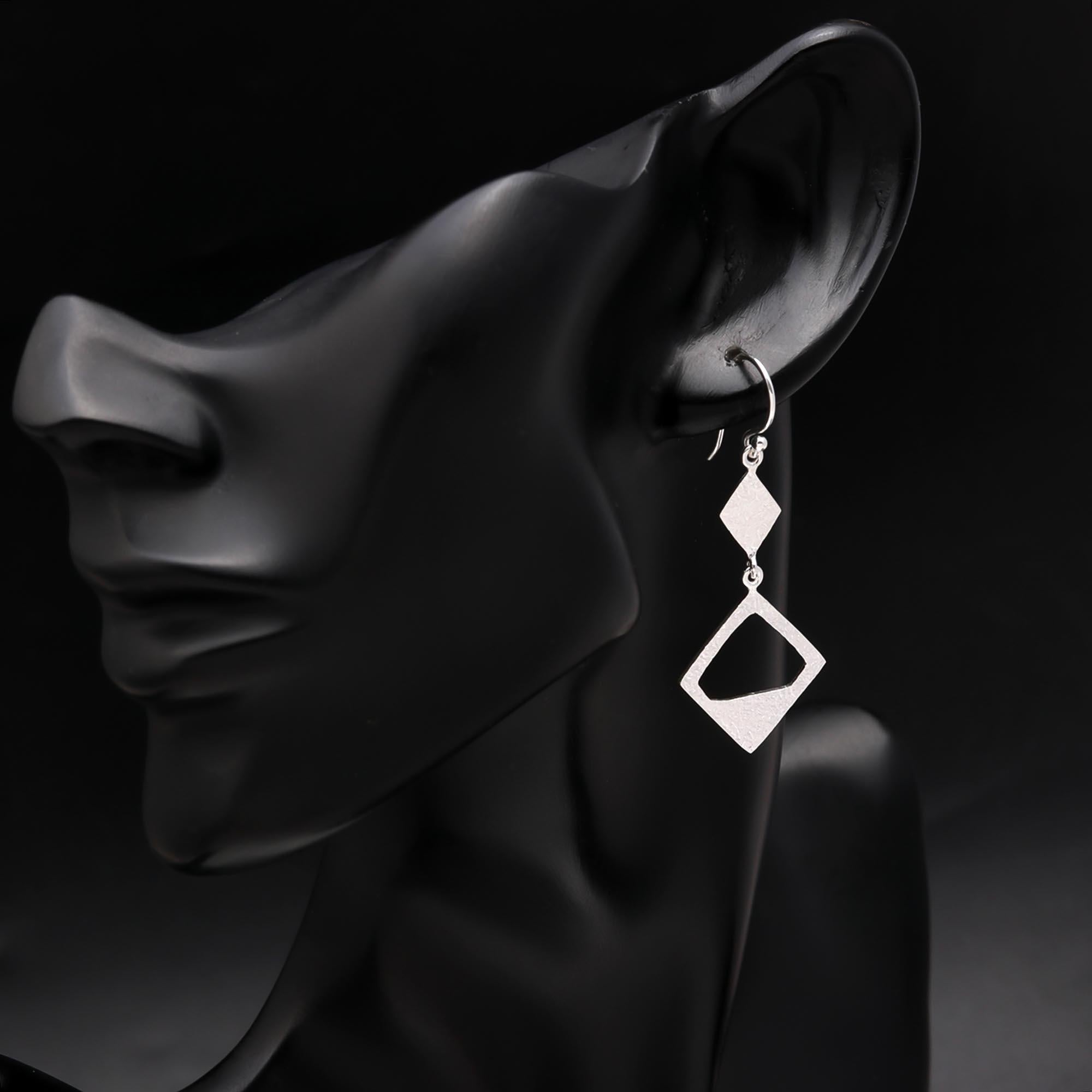 925 Sterling Silver Textured Geometric Modern Drop Earrings