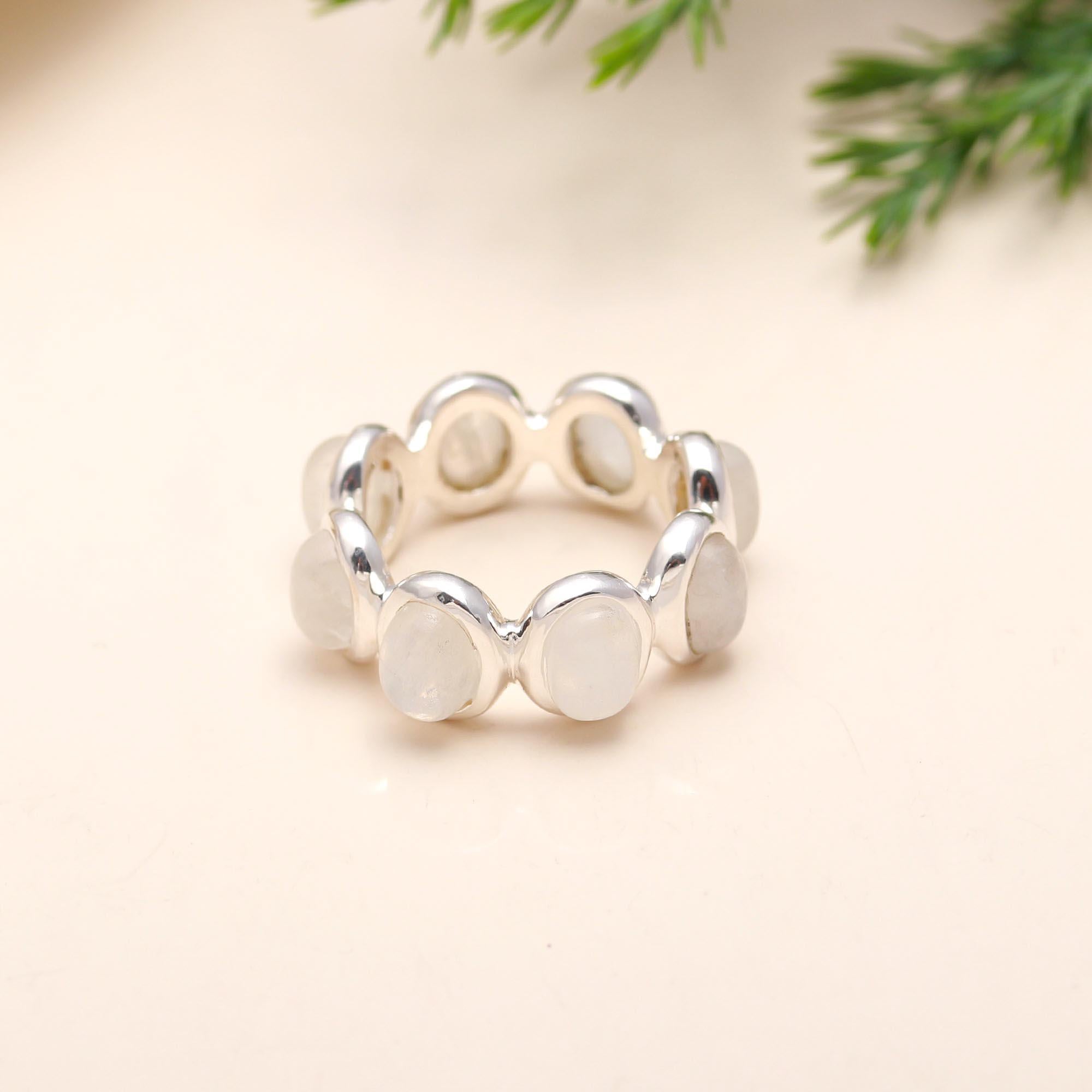 925 Sterling Silver Rainbow Moonstone Band Ring