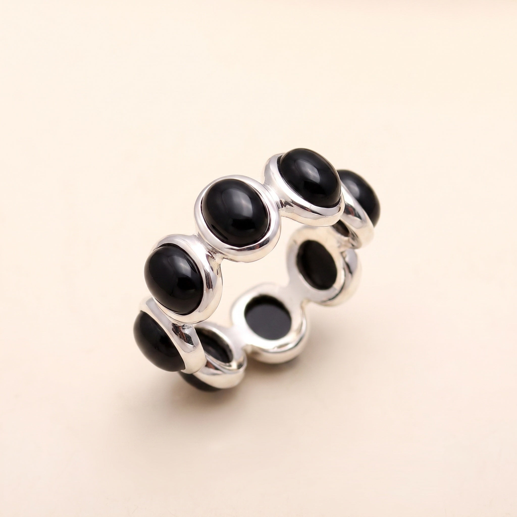The Lunar Circle: Rainbow Moonstone Oval Eternity Band