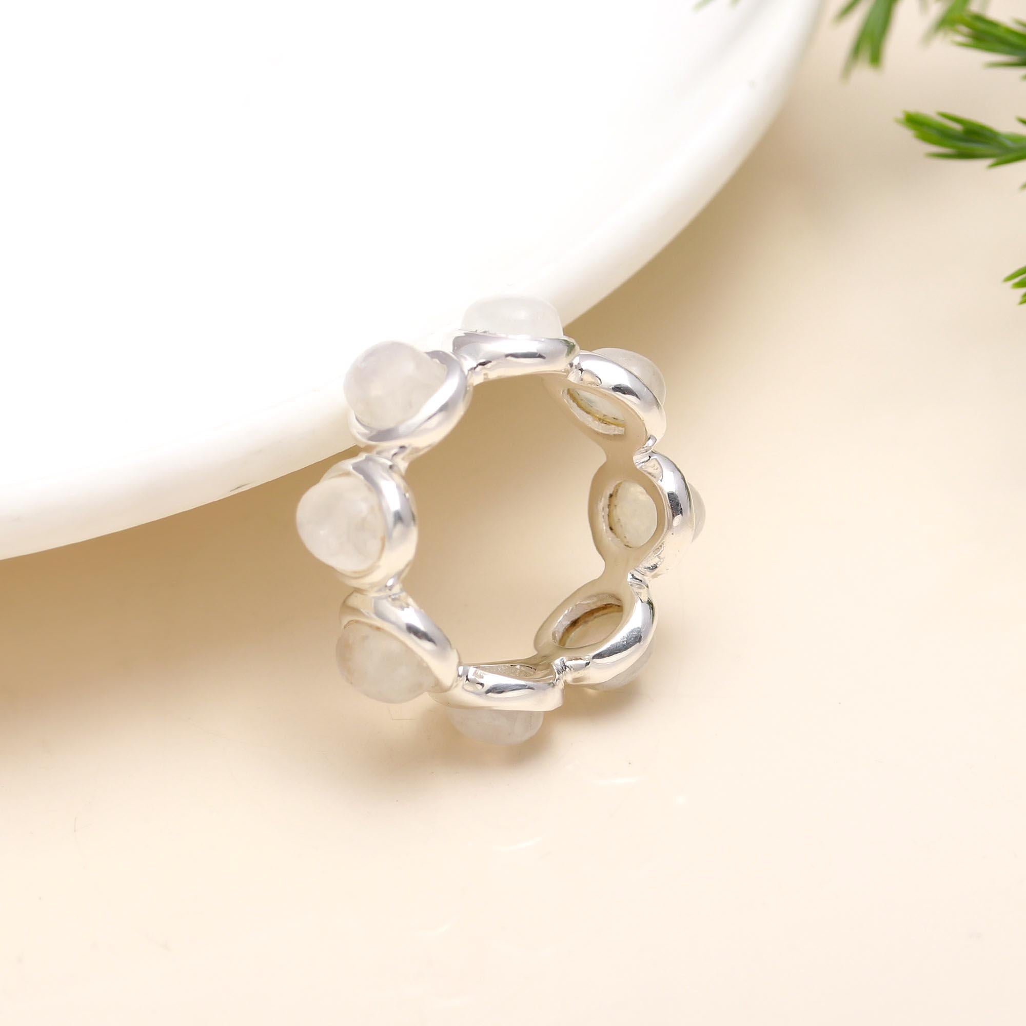 925 Sterling Silver Rainbow Moonstone Band Ring