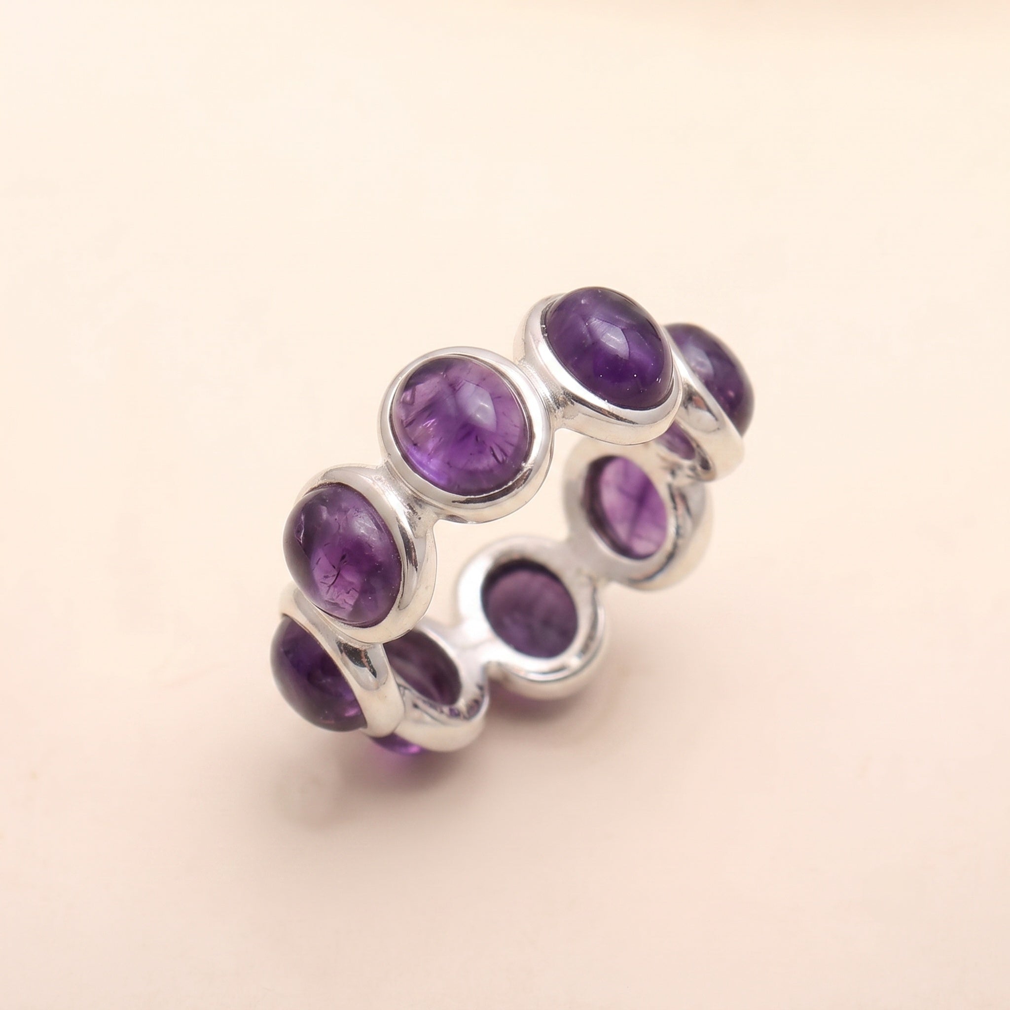 The Lunar Circle: Rainbow Moonstone Oval Eternity Band