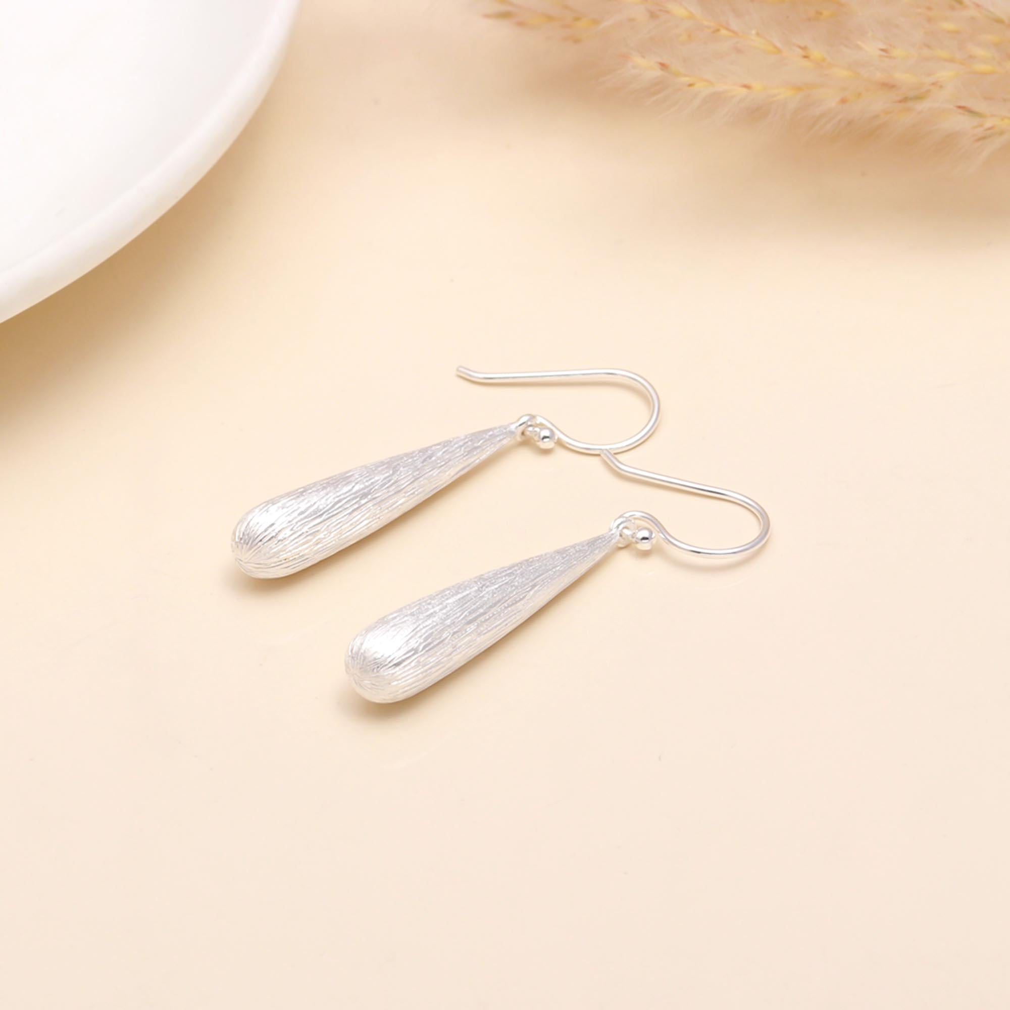 925 Sterling Silver Textured Teardrop Dangle Earrings