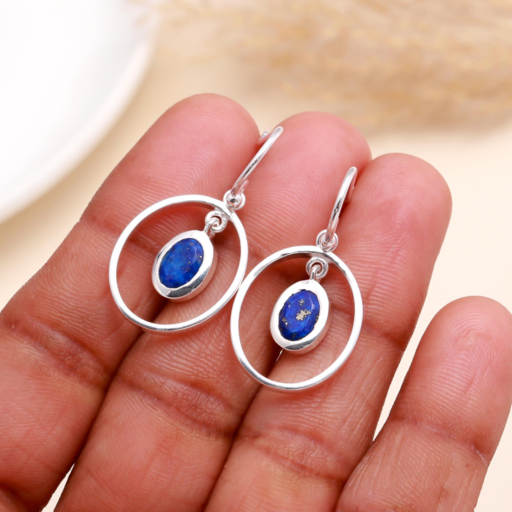 925 Sterling Silver Lapis Lazuli Dangle Earrings