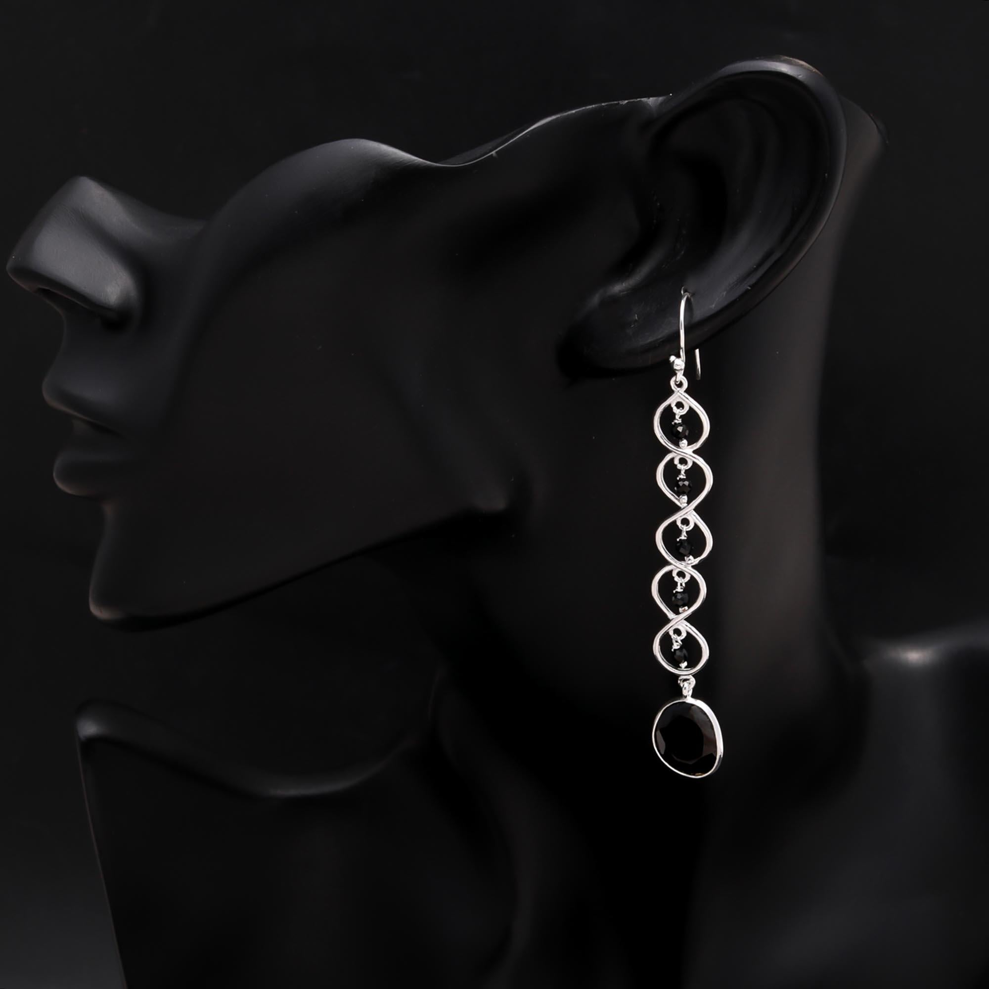 925 Sterling Silver Black Onyx Dangle Earrings