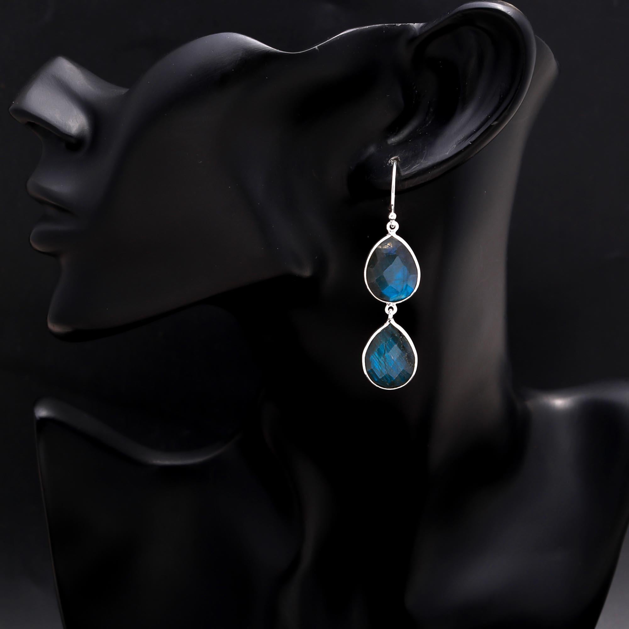 925 Sterling Silver Labradorite Double Drop Earrings