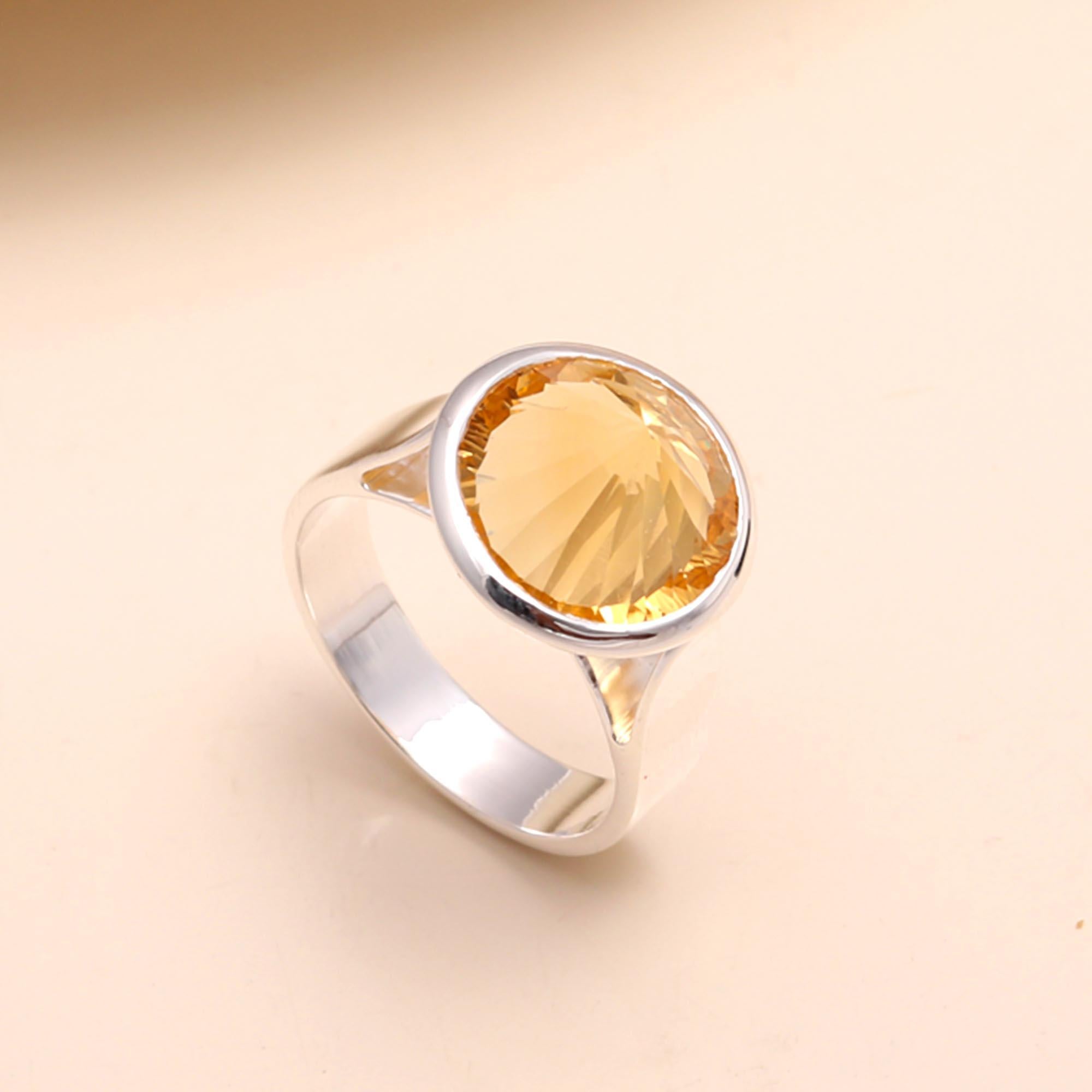 925 Sterling Silver Roung Citrine Statement Ring
