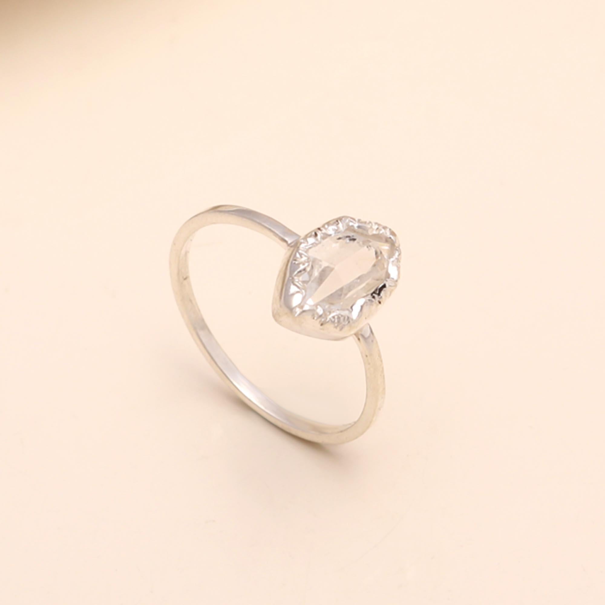 925 Sterling Silver Raw Herkimer Diamond Ring