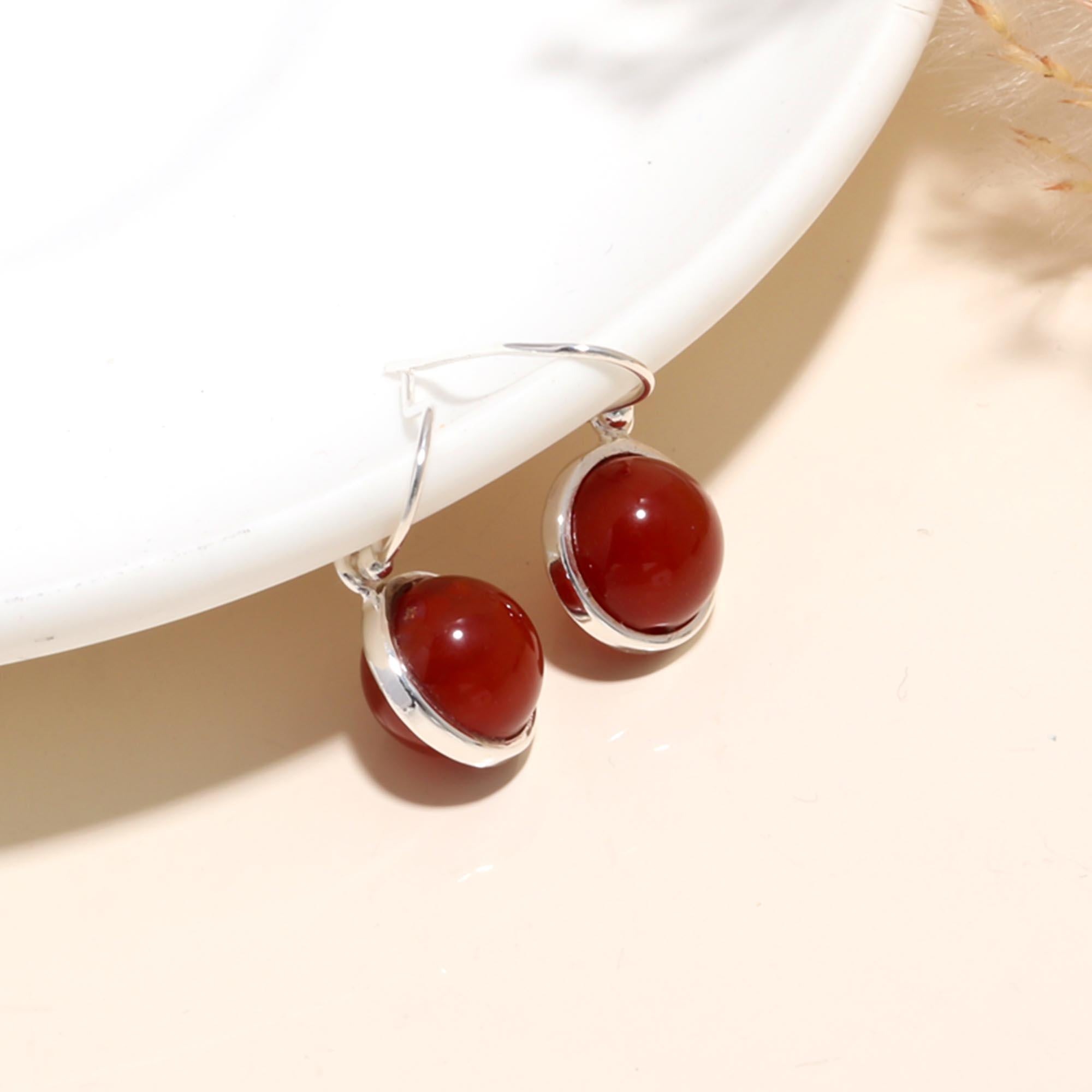 925 Sterling Silver Carnelian Drop Earrings