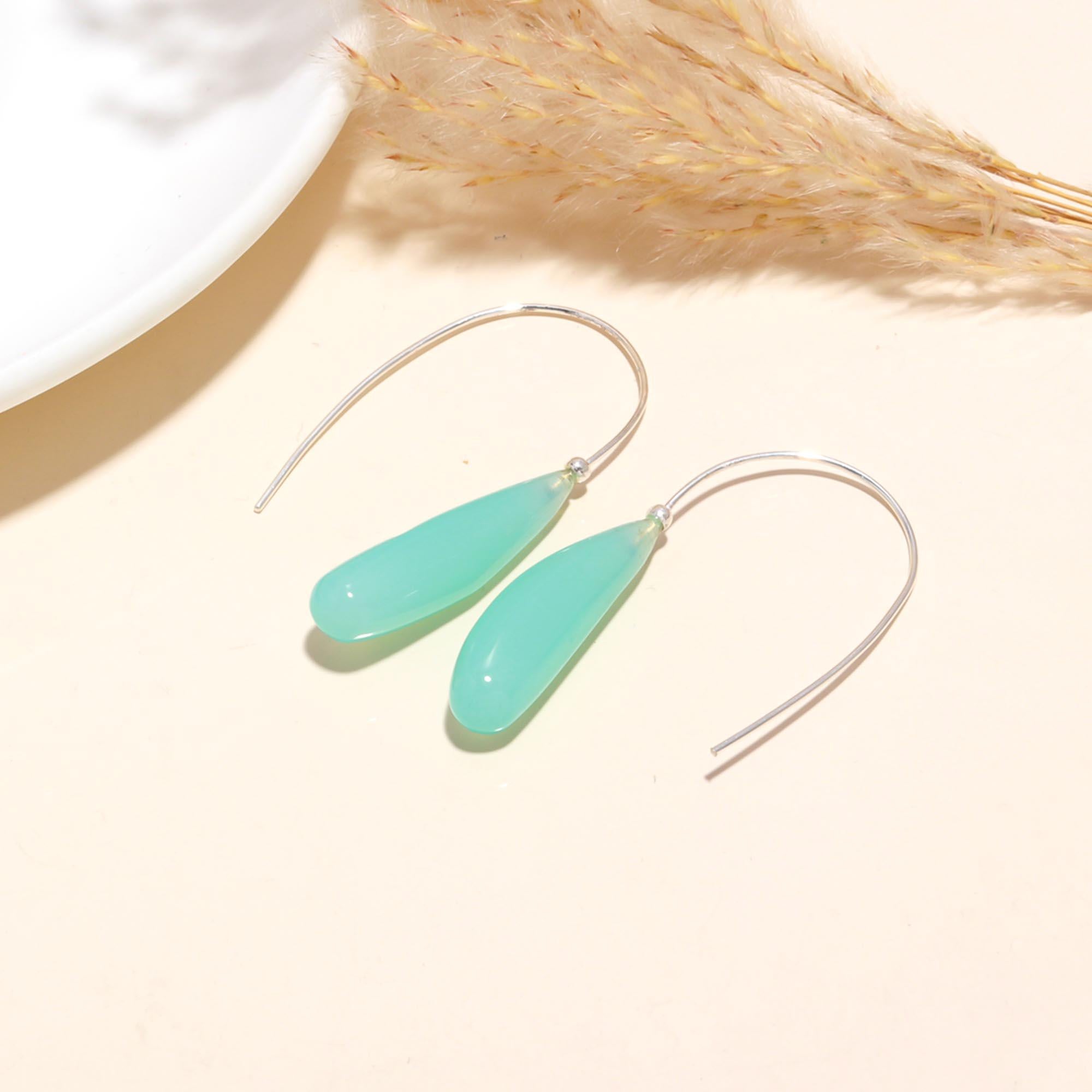 925 Sterling Silver Aqua Chalcedony Teardrop Earrings