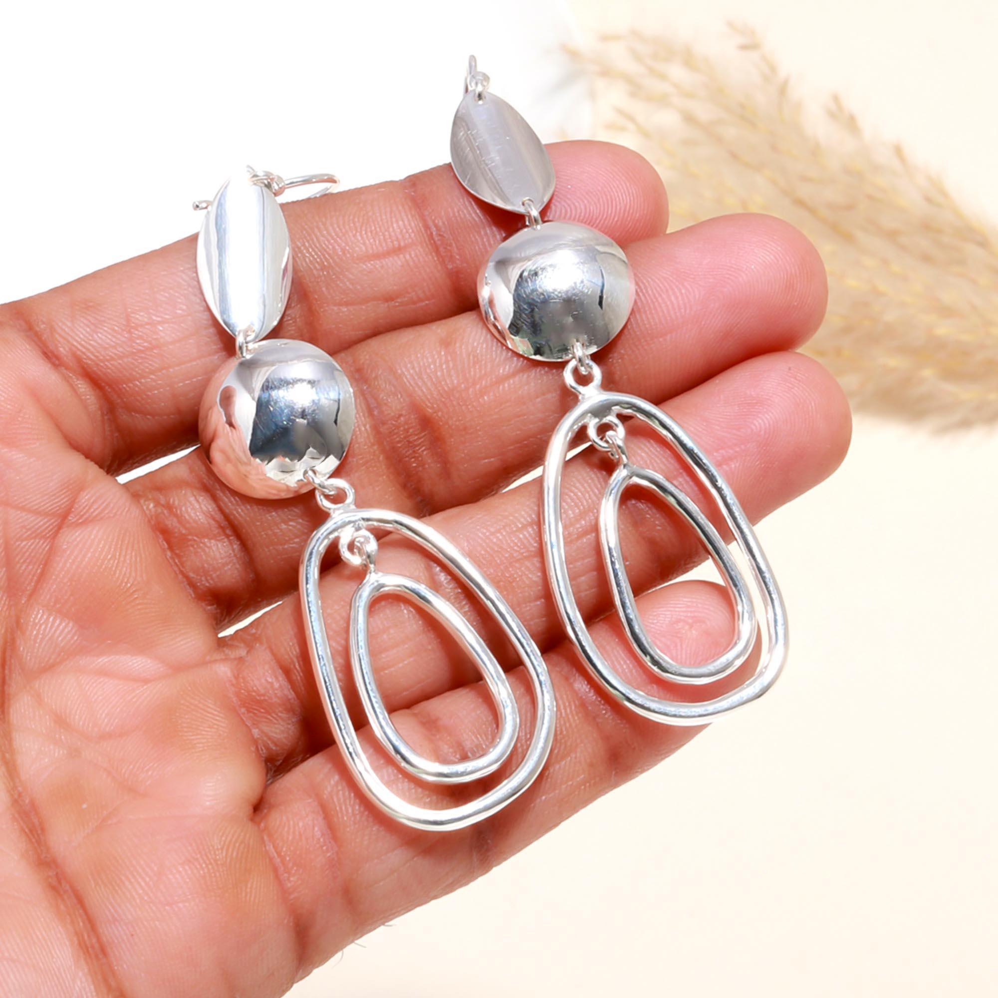 925 Sterling Silver Modern Geometric Dangle Earrings