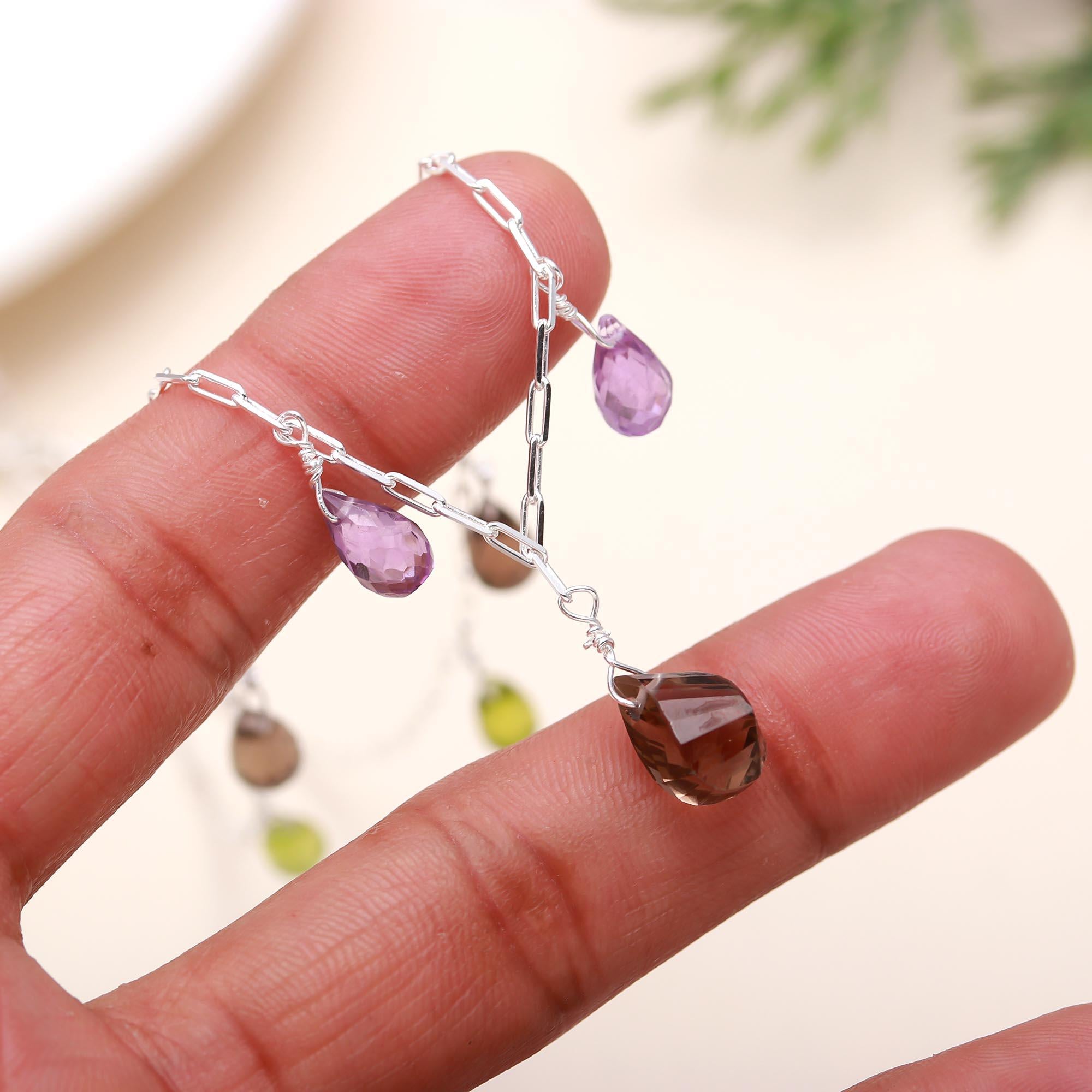 925 Silver Multi Gemstone Beaded Necklace