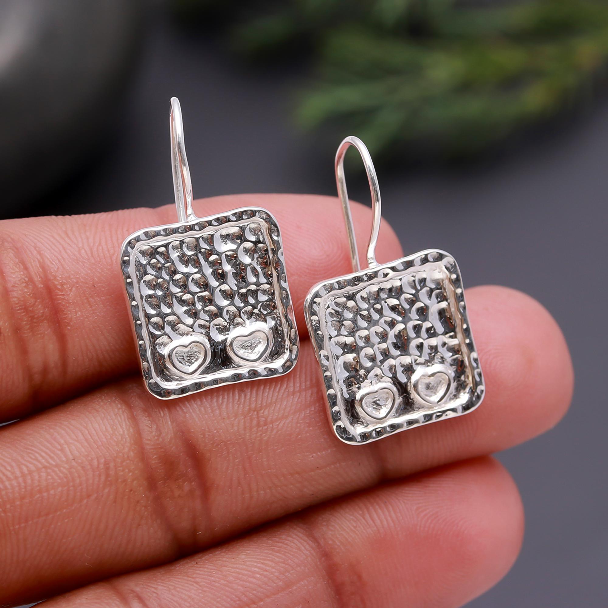 925 Silver Textured Square Earrings