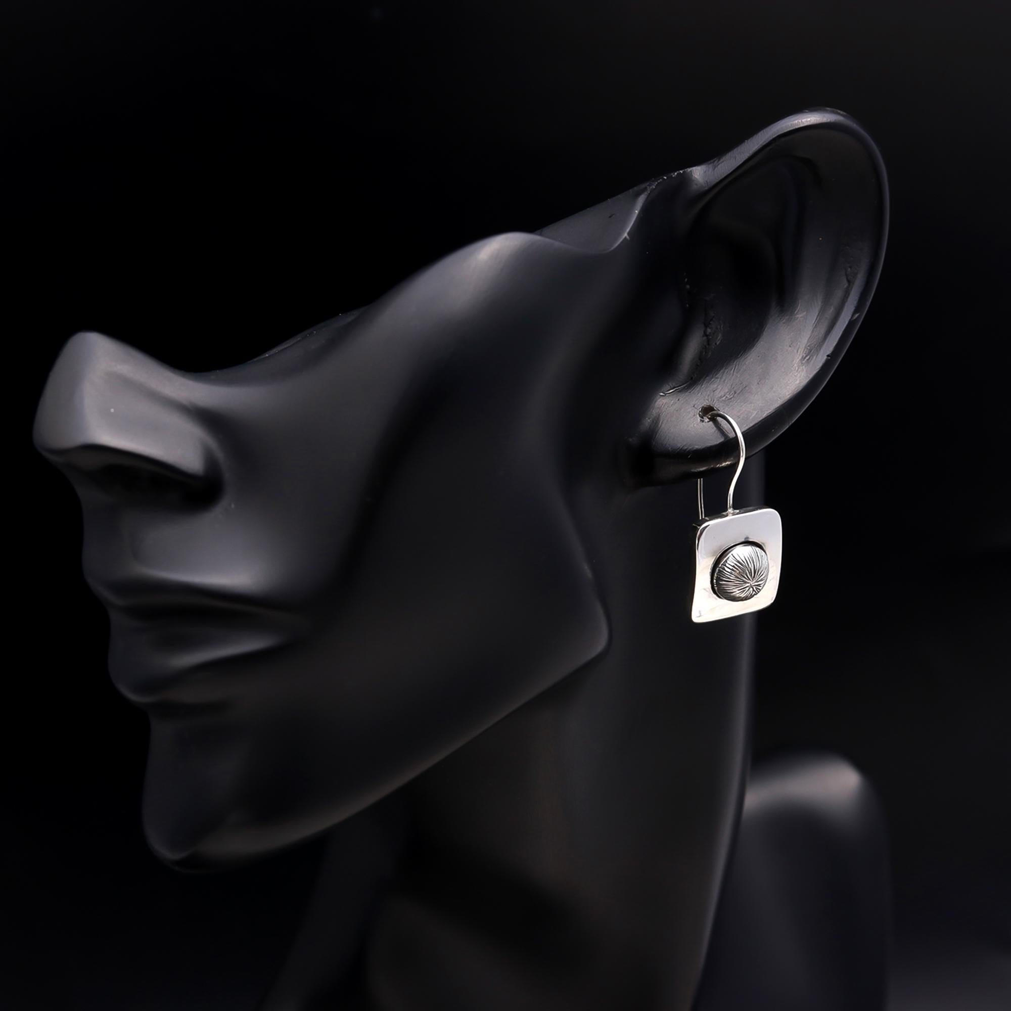 925 Silver Sunburst Dome Square Earrings