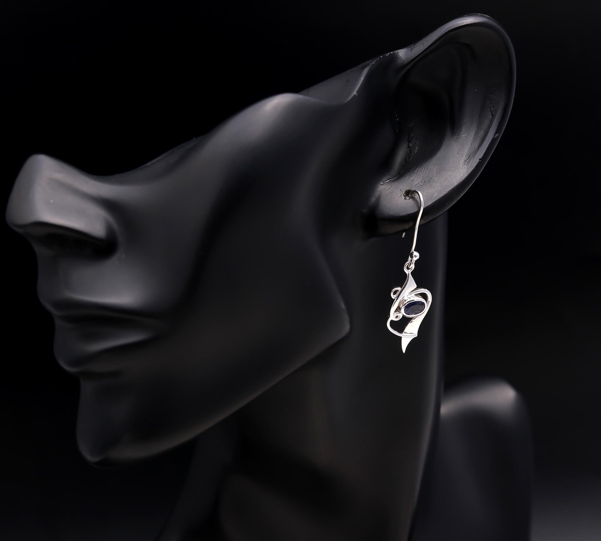 925 Silver Oval Iolite Drop Earrings