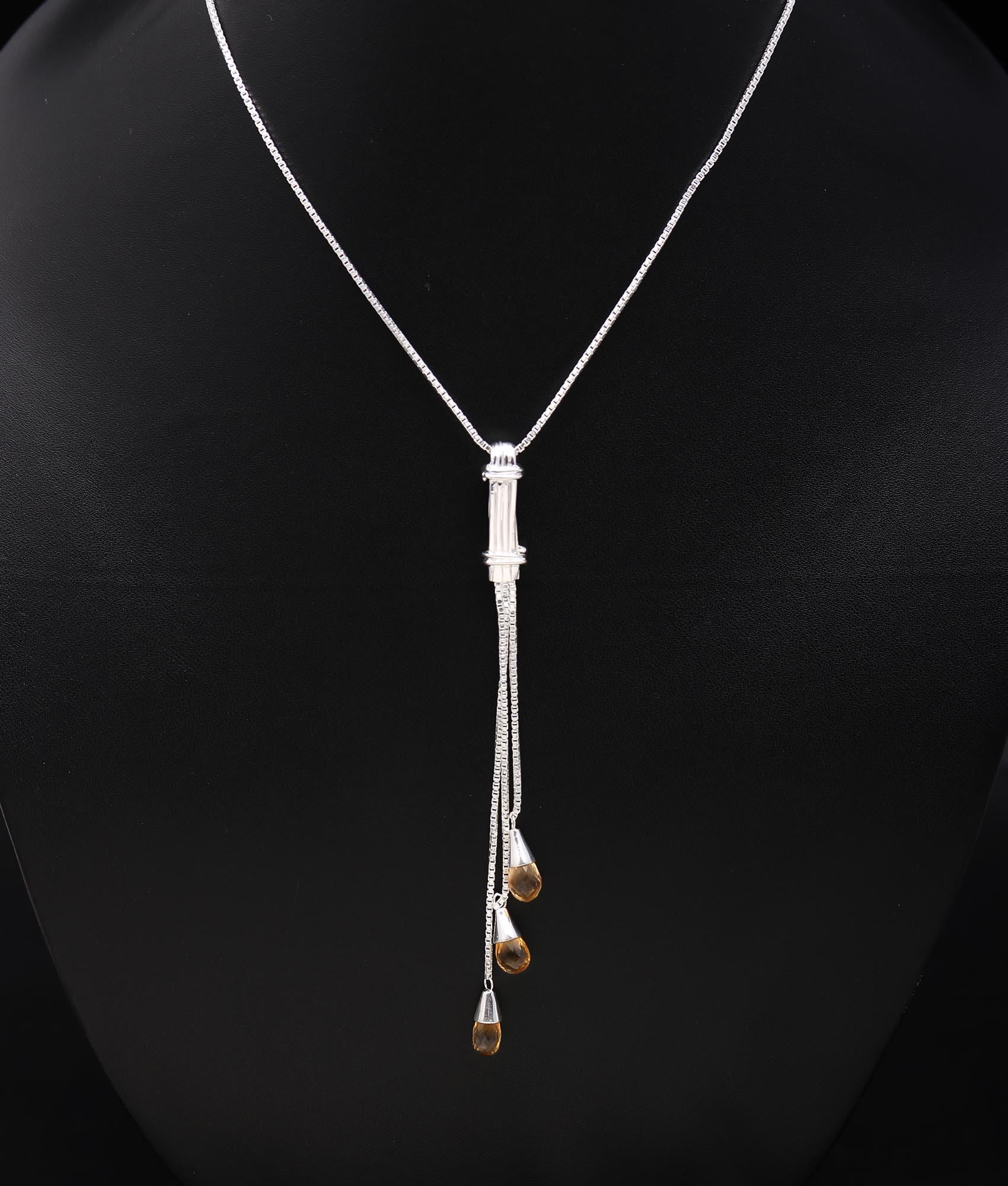 925 Silver Citrine Lariat Necklace
