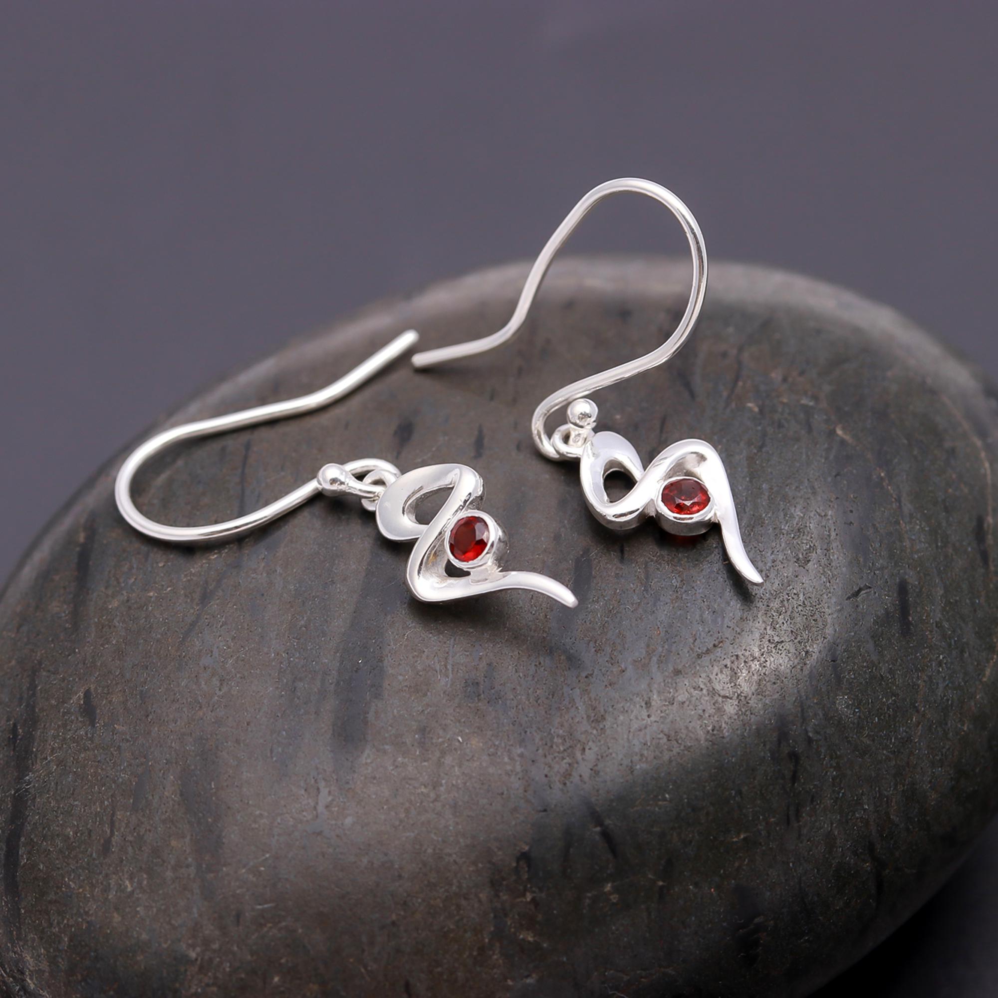 925 Silver Abstract Garnet Drop Earrings