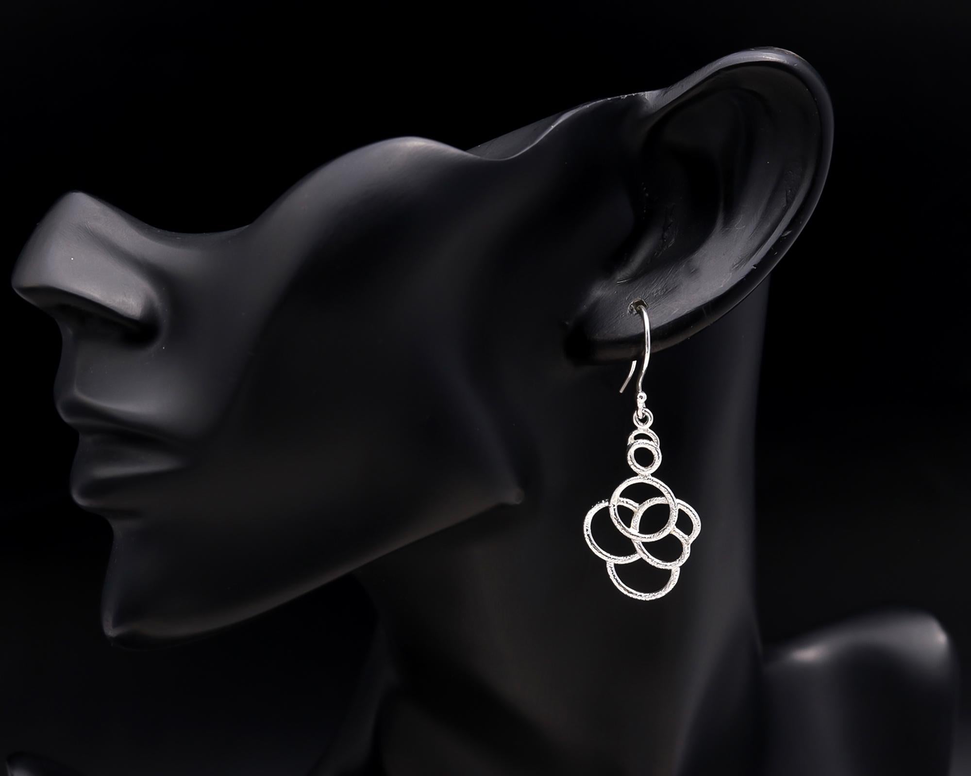 925 Silver Multi-Circle Textured Dangle Earrings