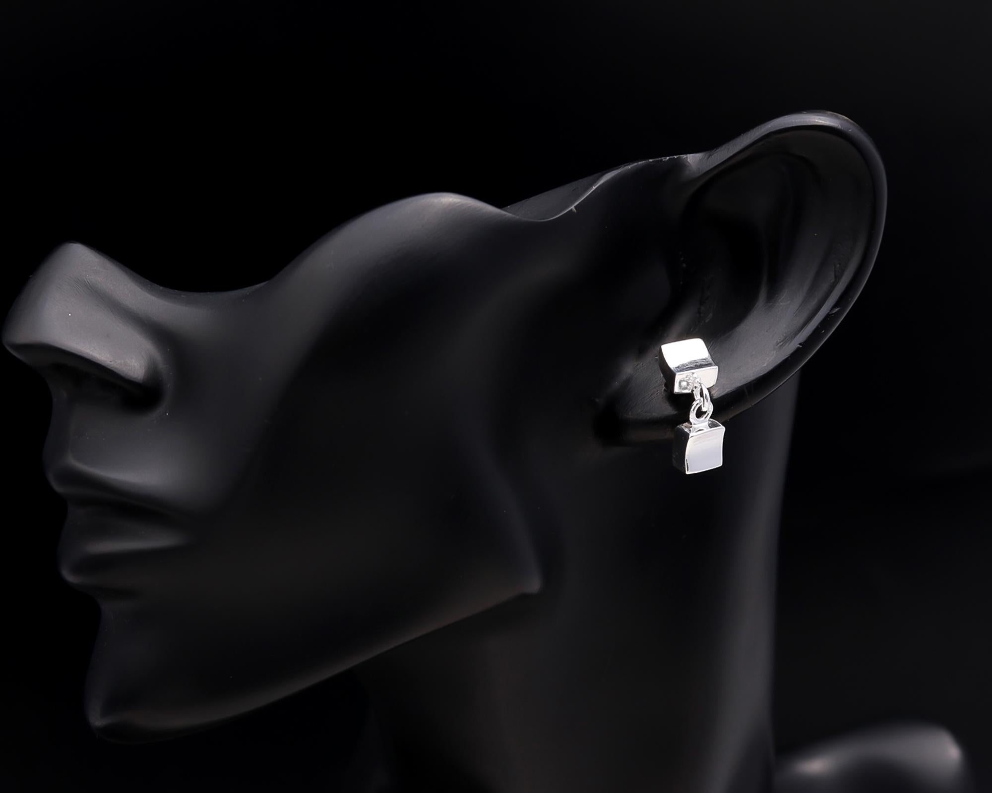 925 Silver Double Cube Stud Drop Earrings