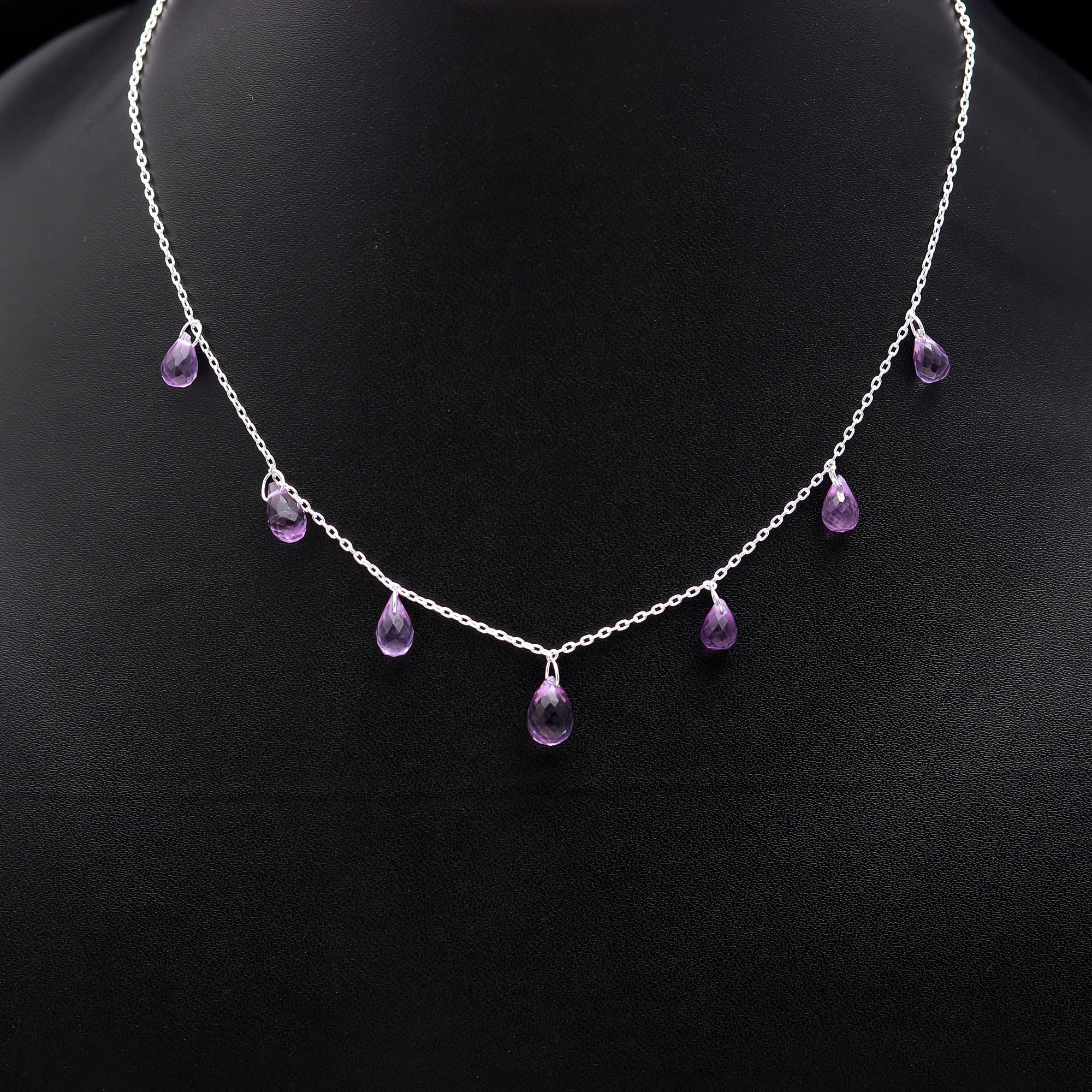 925 Silver Amethyst Beads Chain Necklace